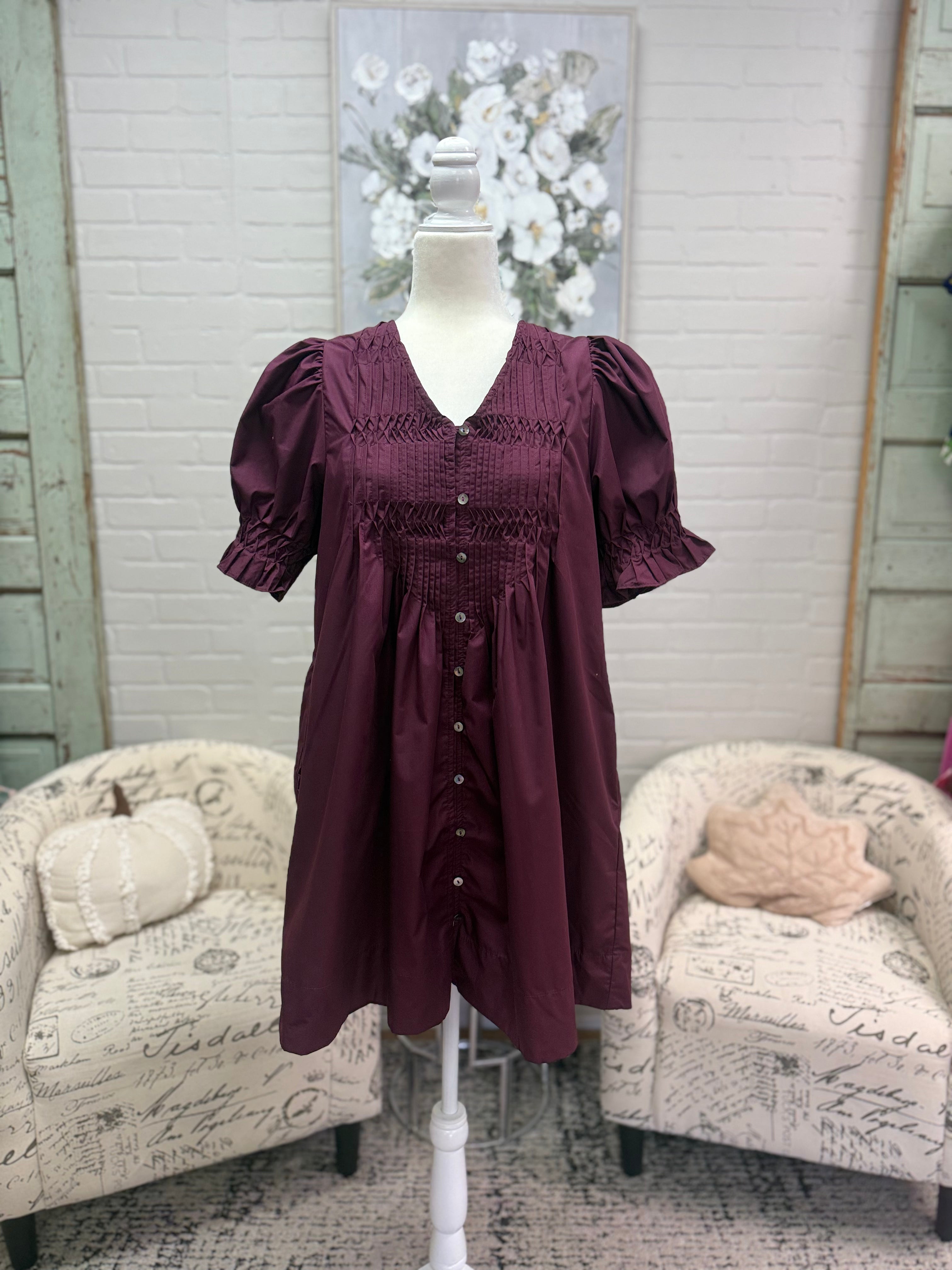Merlot Smocked Dress