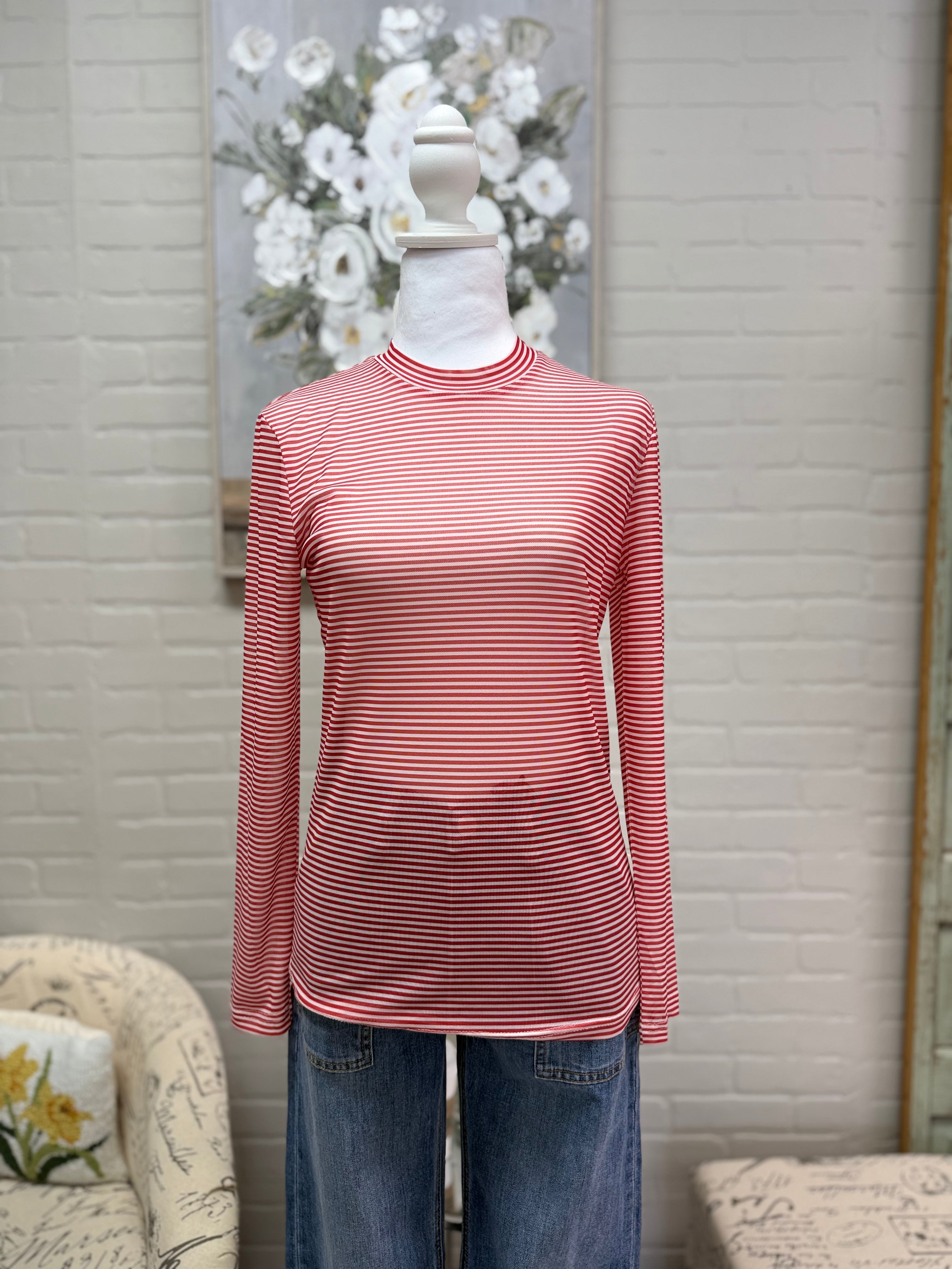 Red Stripe Mesh Top