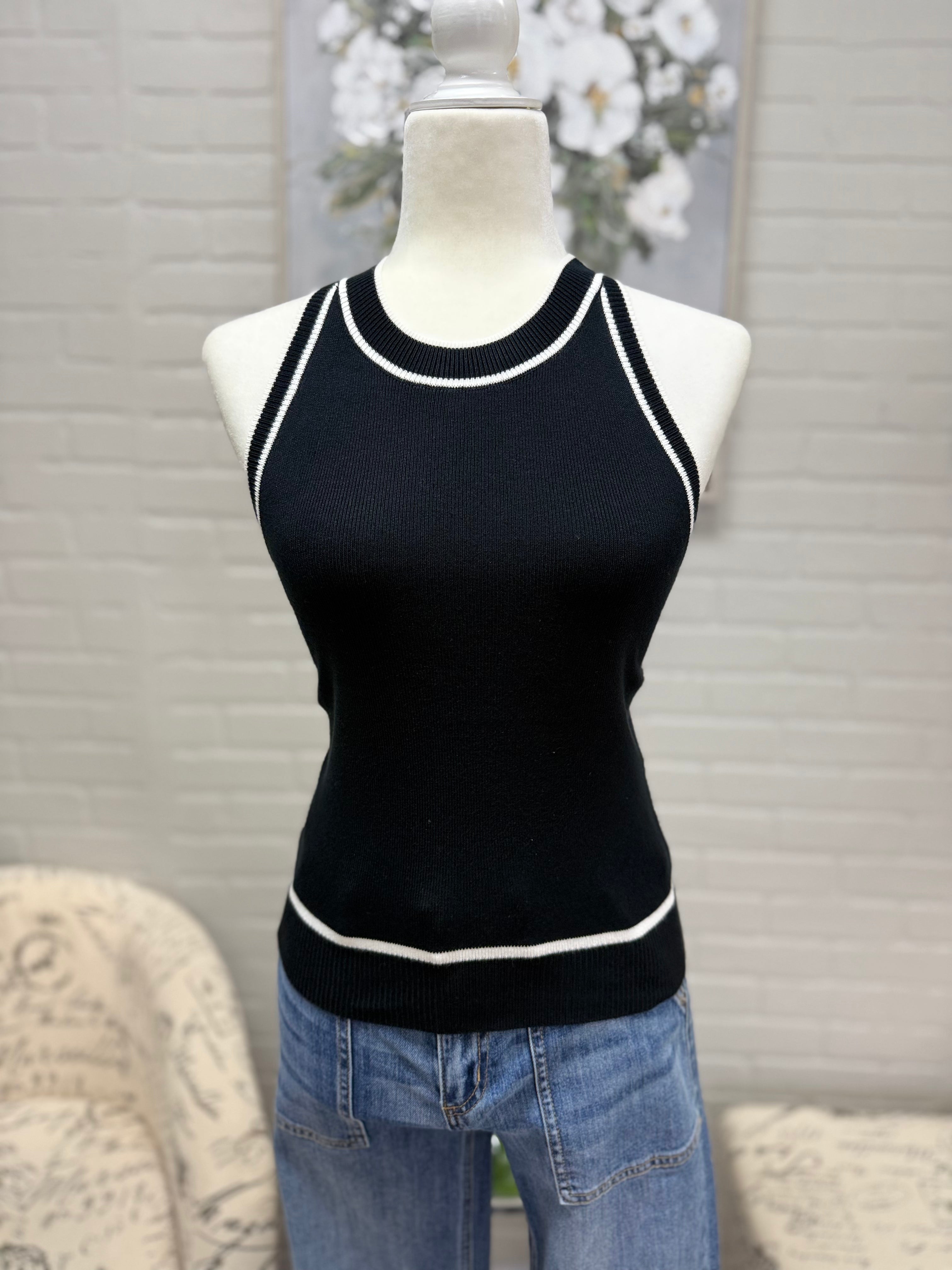 Black Contrast Stripe Halter Top