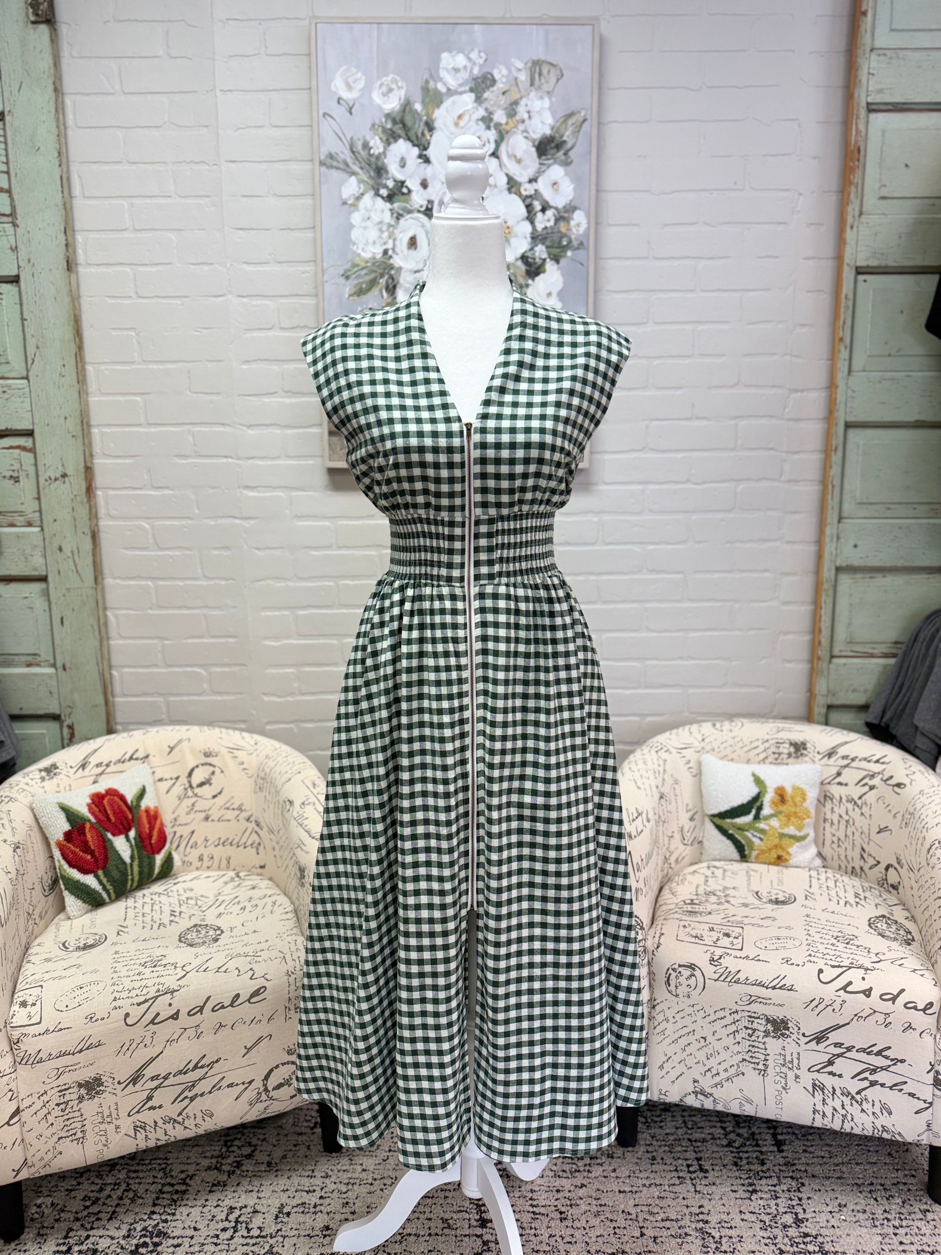 Forest Gingham Midi Dress