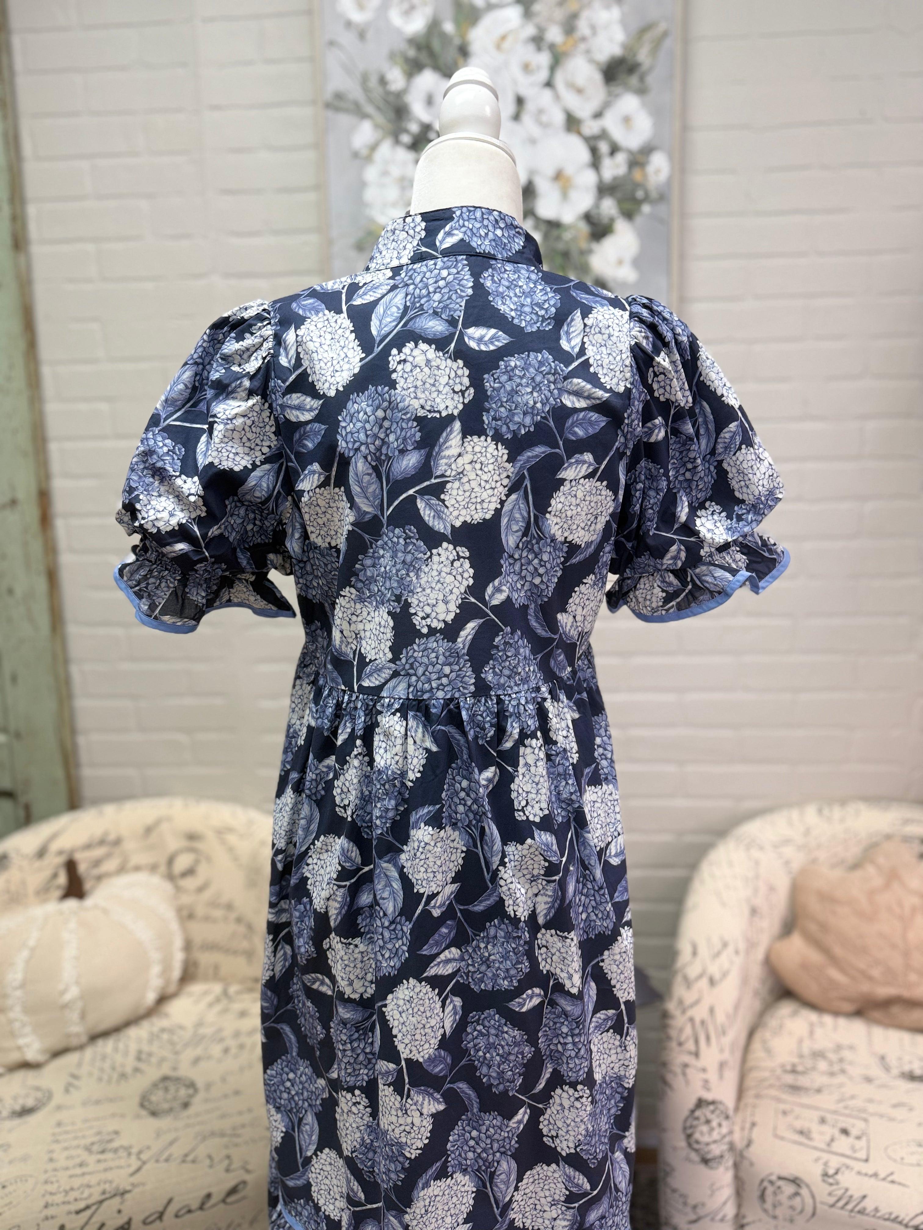 Navy Floral Midi Dress