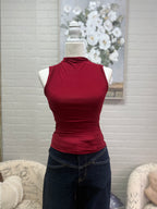 Deep Red Mock Neck Top