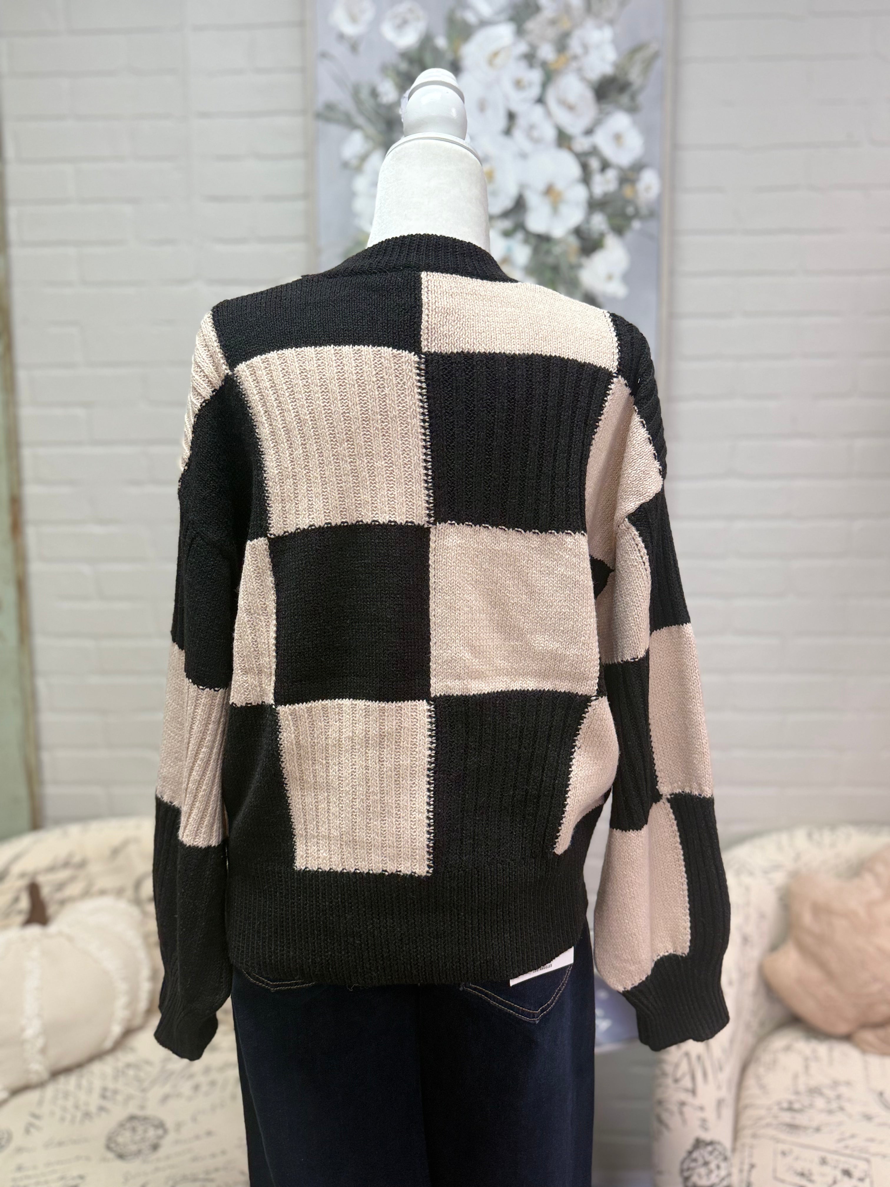 Black & Taupe Check Sweater