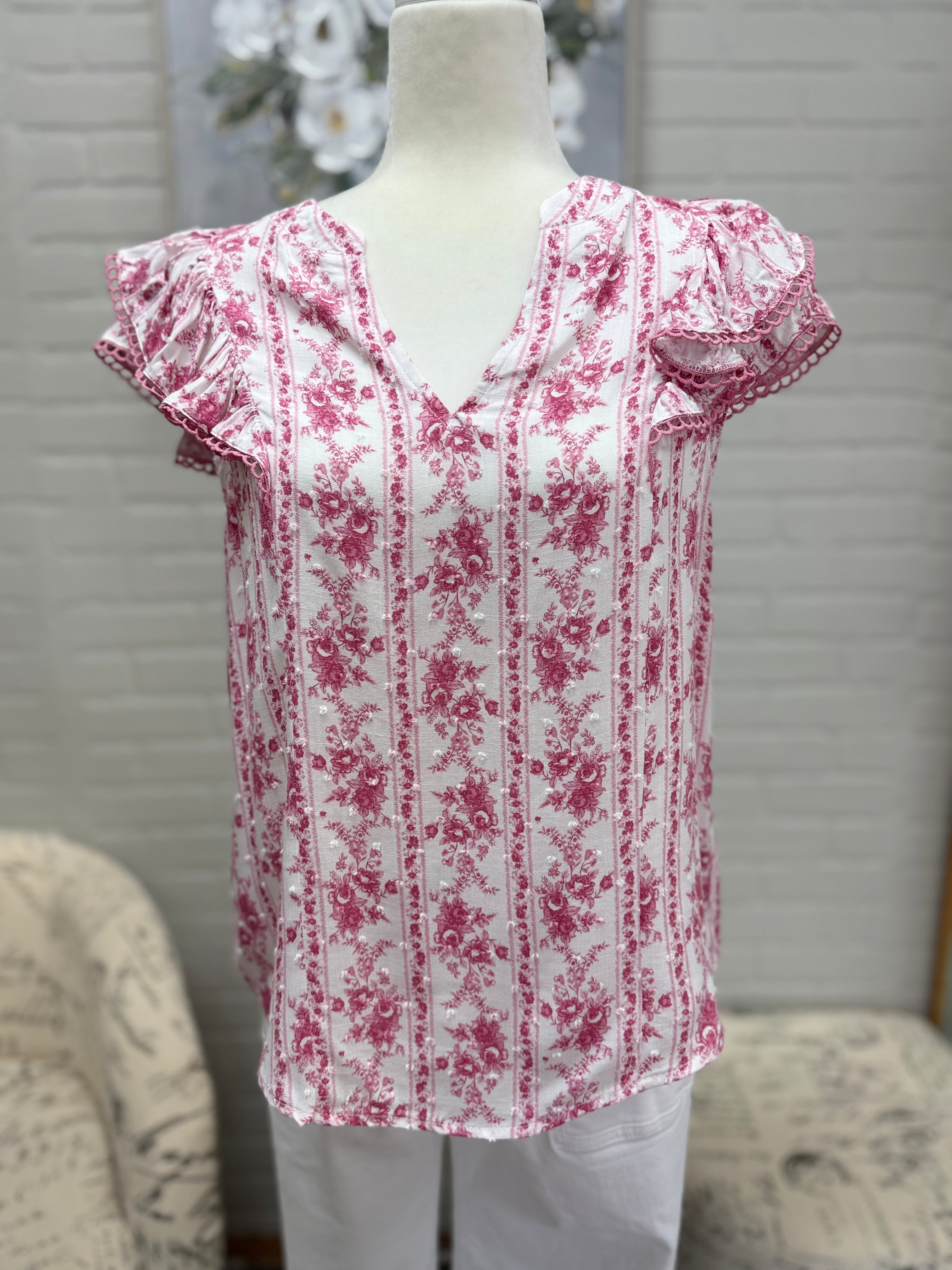 Fuchsia Striped Floral Top