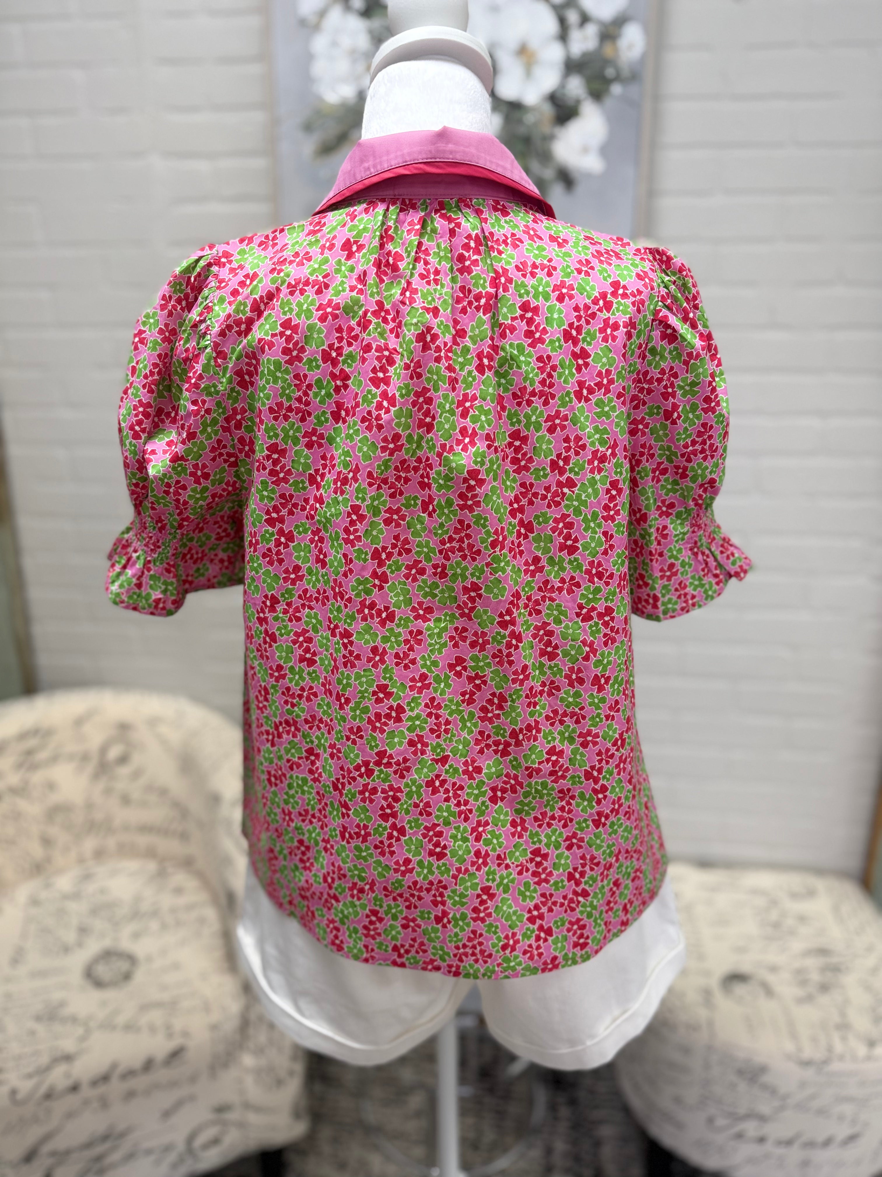 Pink Floral Puff Sleeve Top