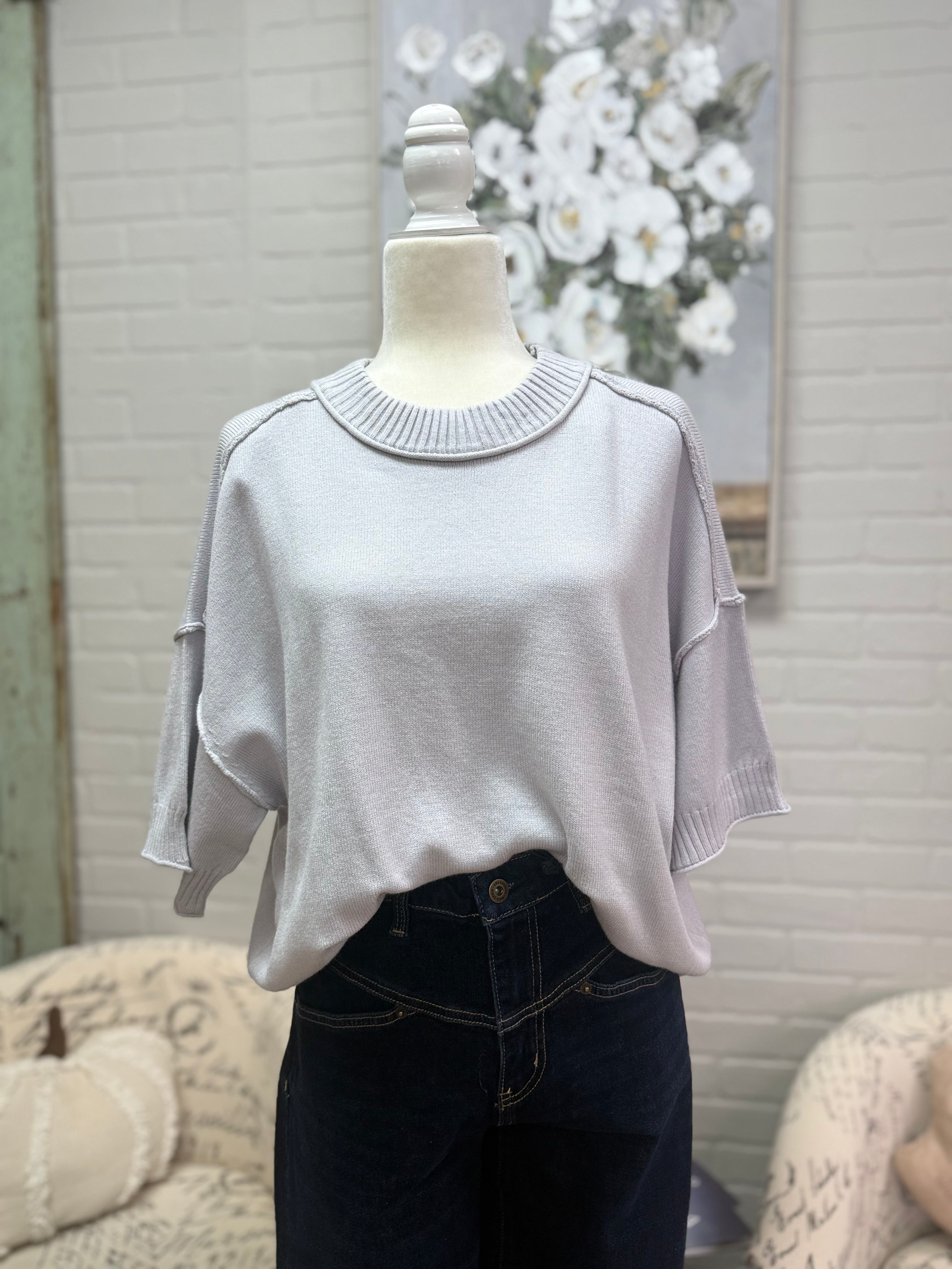 Grey Short Sleeved Sweater
