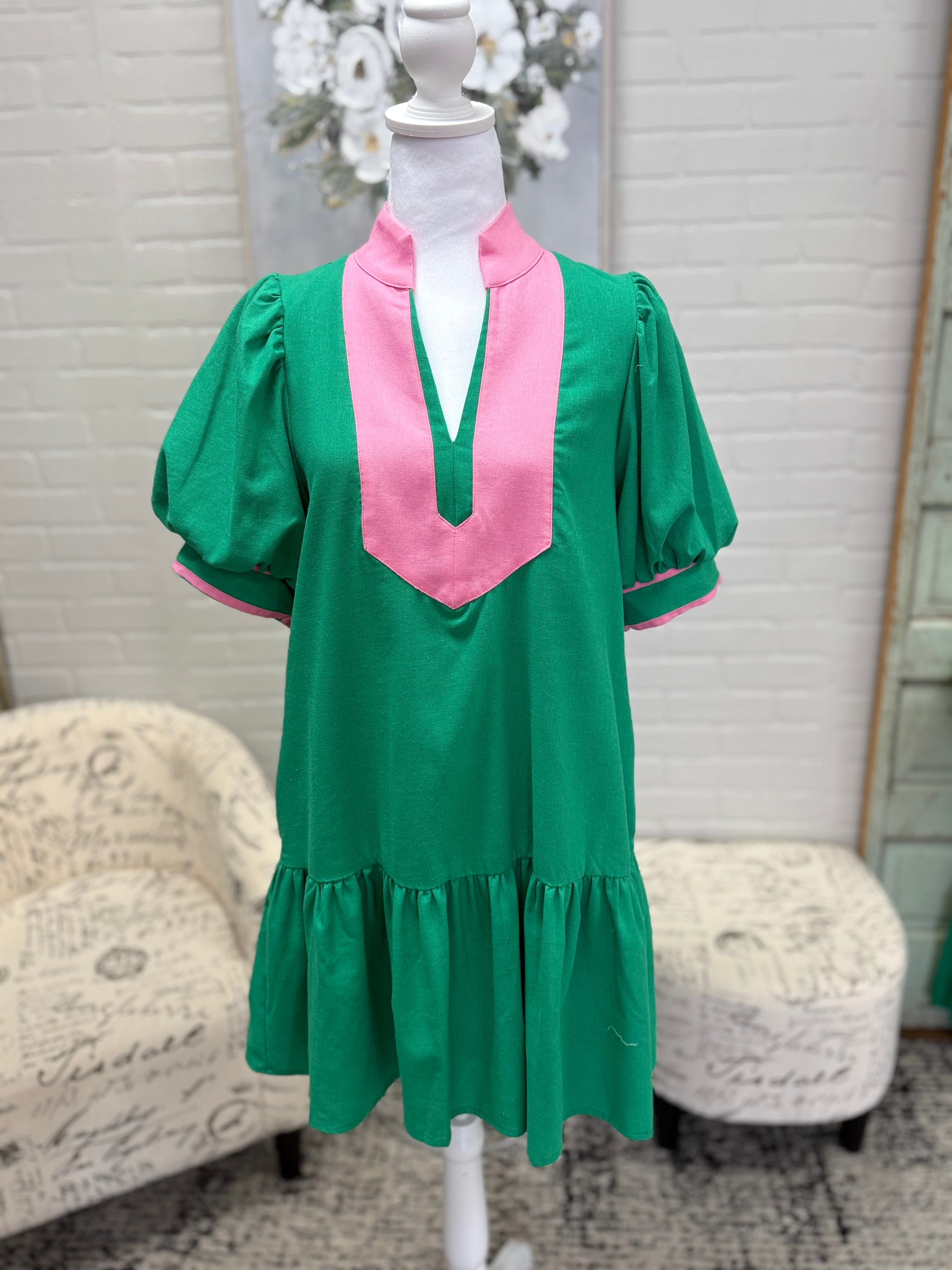 Green Puff Sleeve Dress