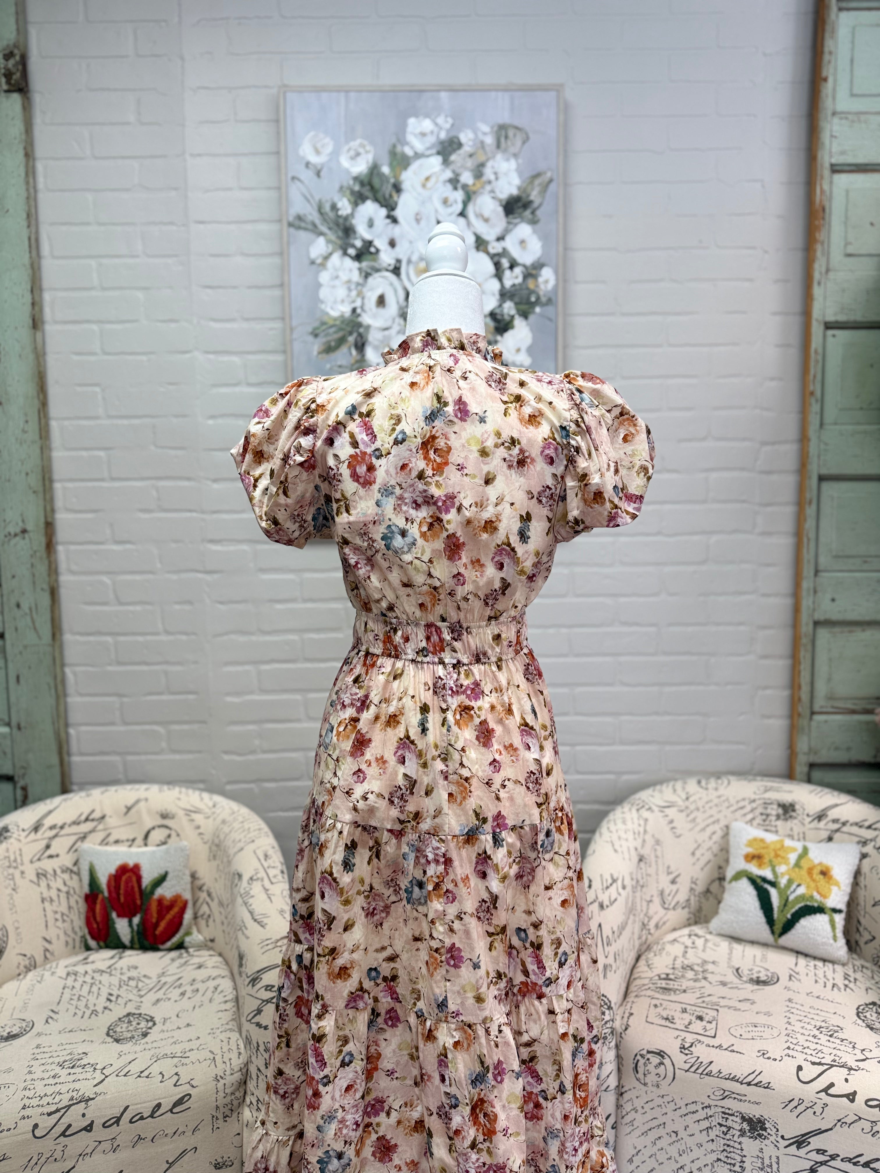 Ecru Floral Midi Dress