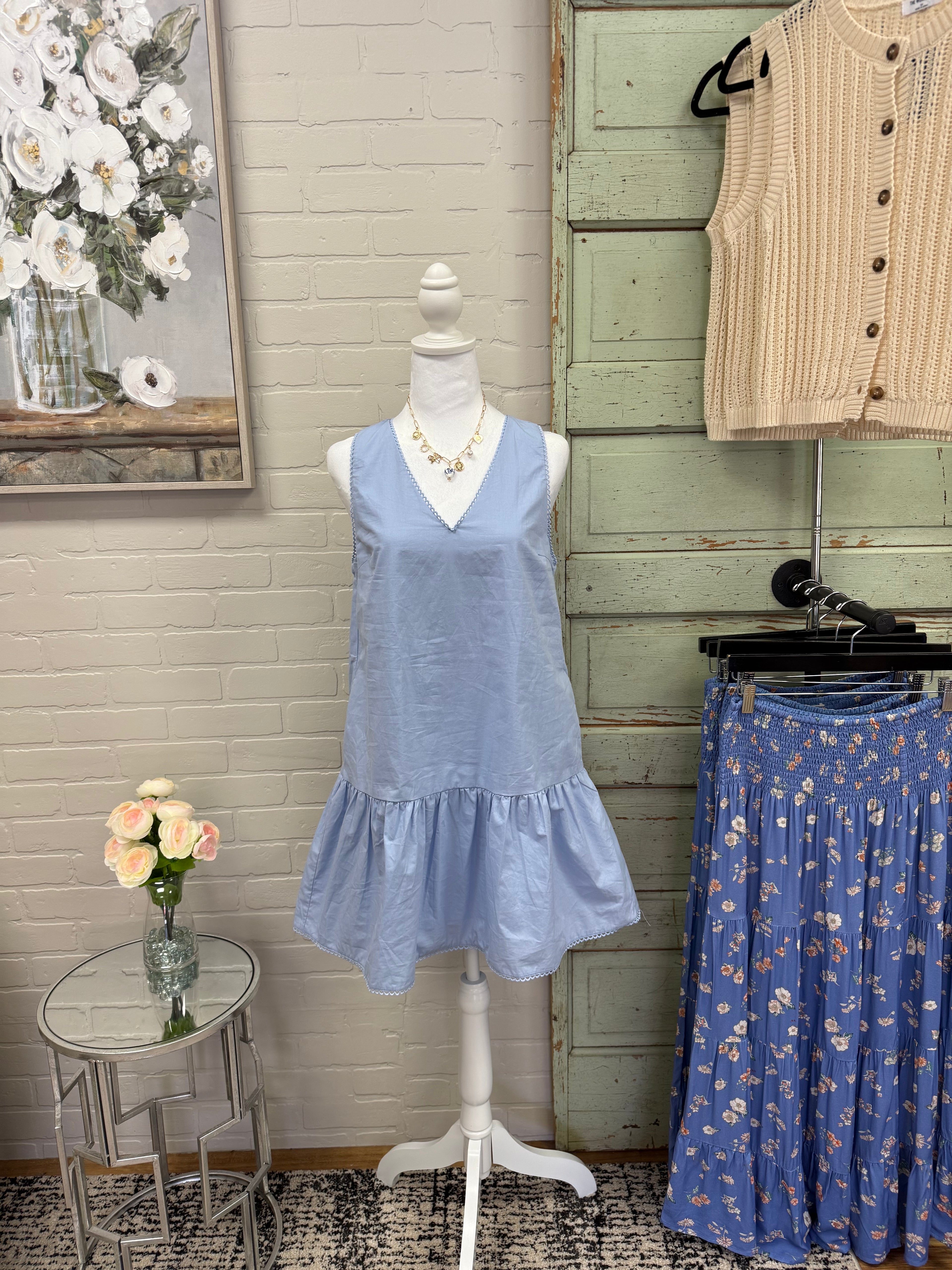 V-Neck Light Blue Dress