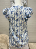 Blue Striped Floral Top