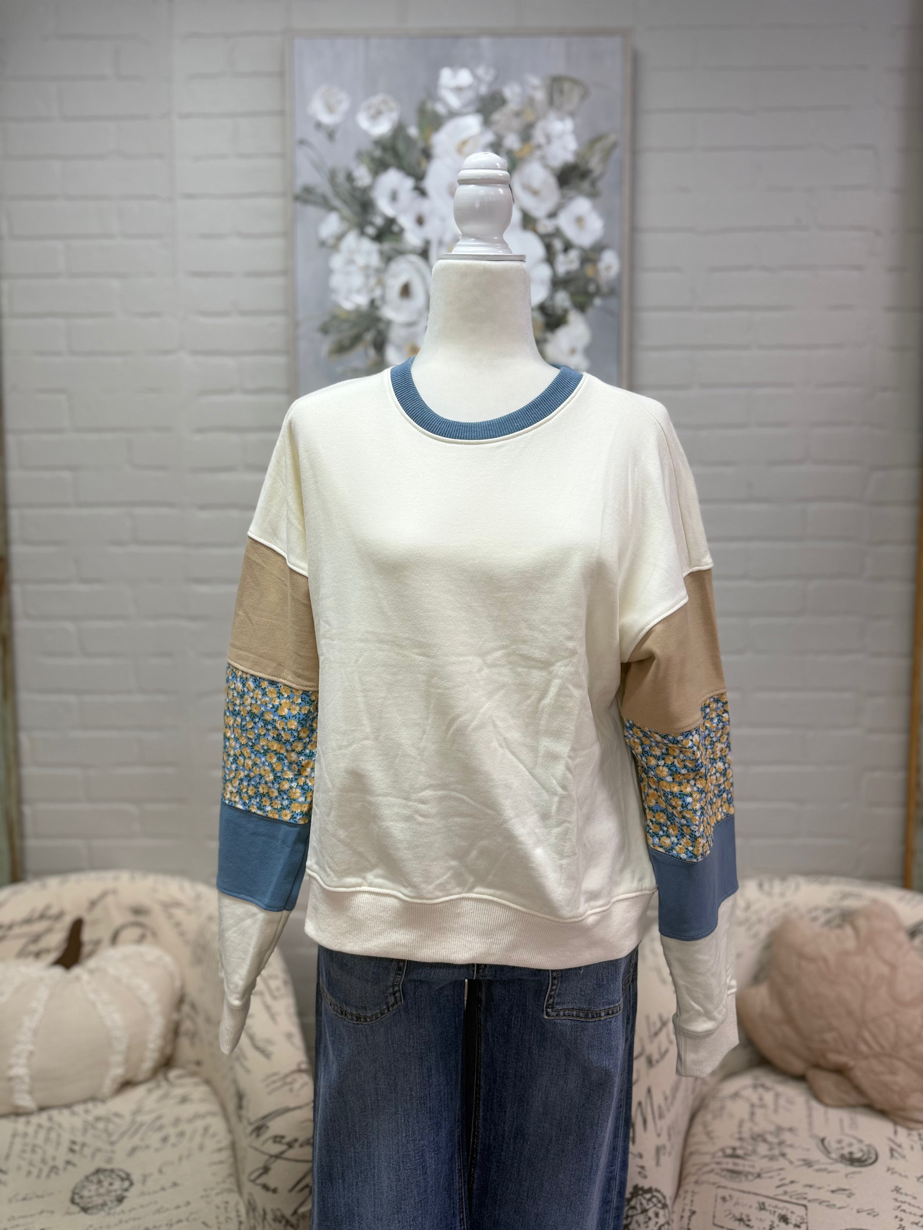 Off White Contrast Sleeve Sweatshirt