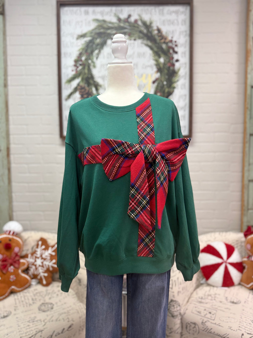 Hunter Green Christmas Bow Sweatshirt