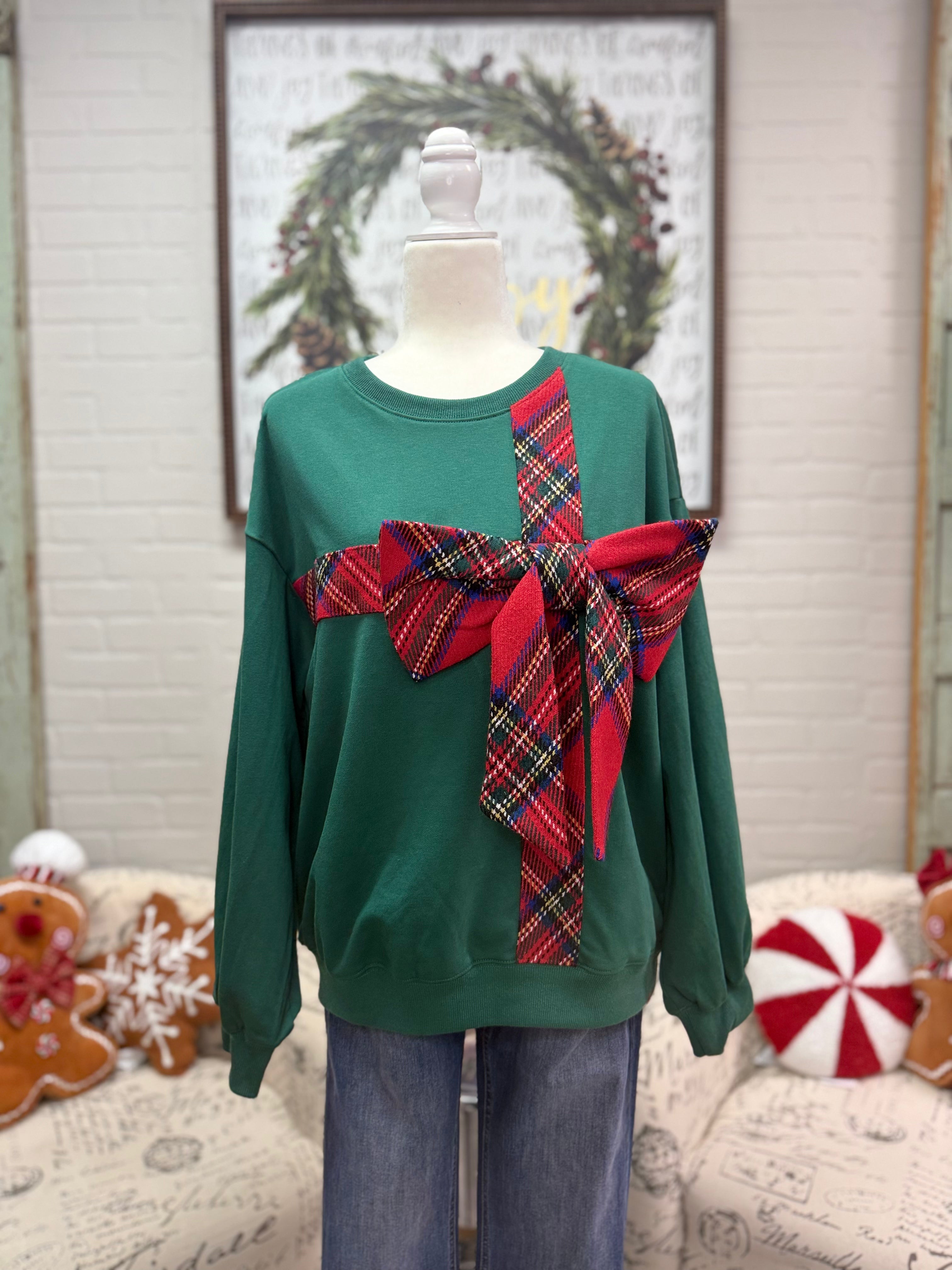 Hunter Green Christmas Bow Sweatshirt