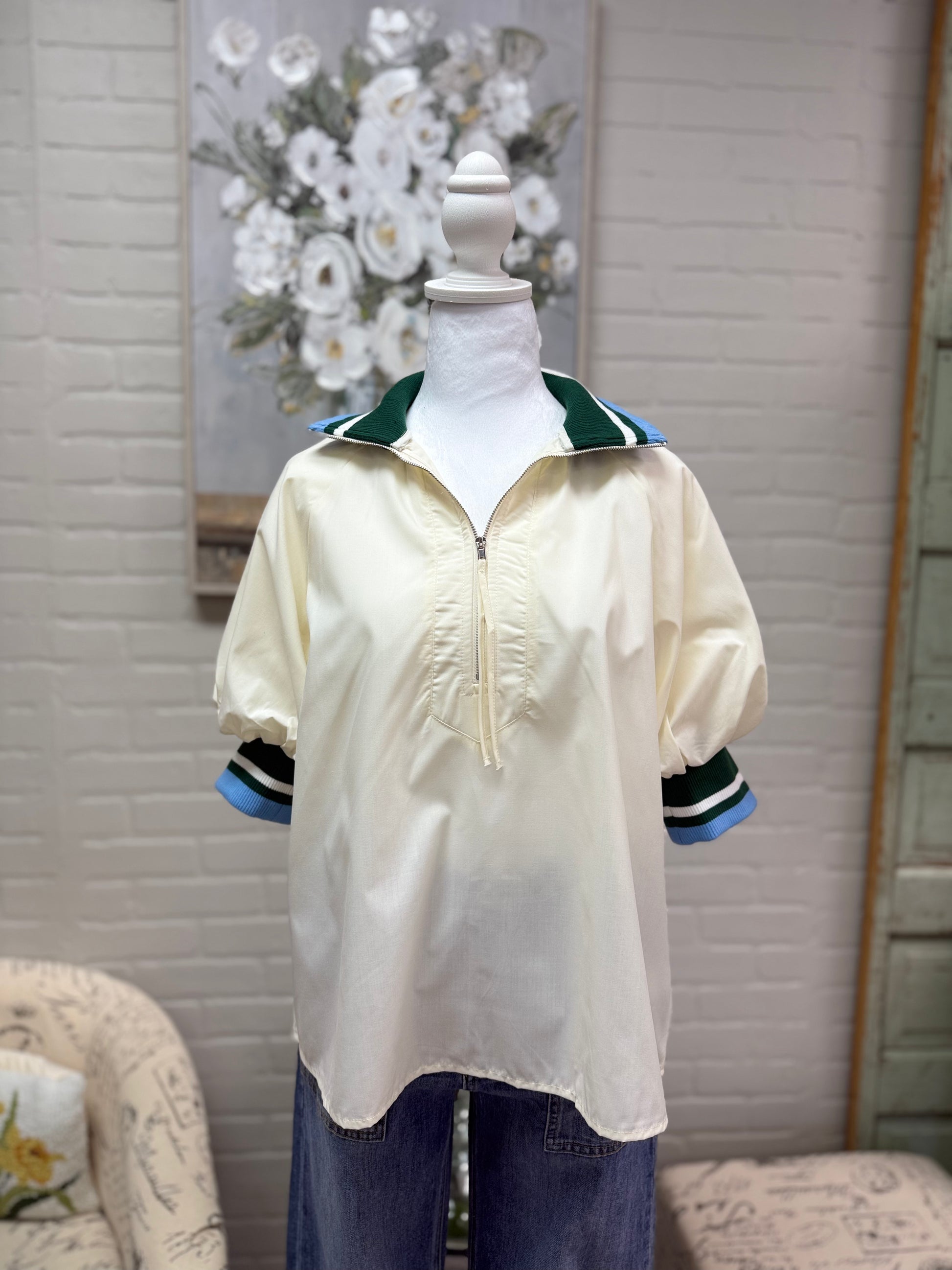 Cream Zip-Front Top