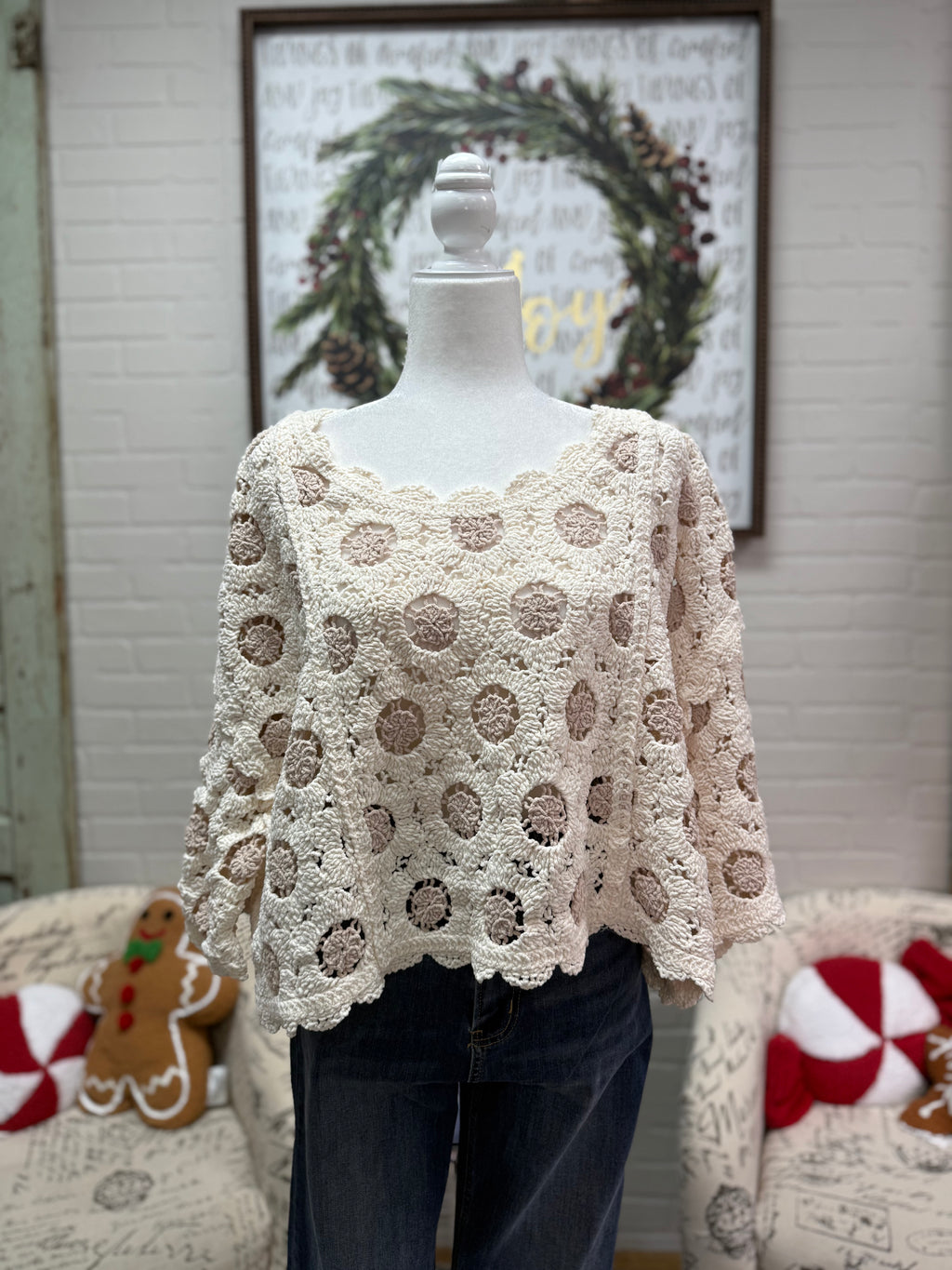 Cream Crochet Sweater