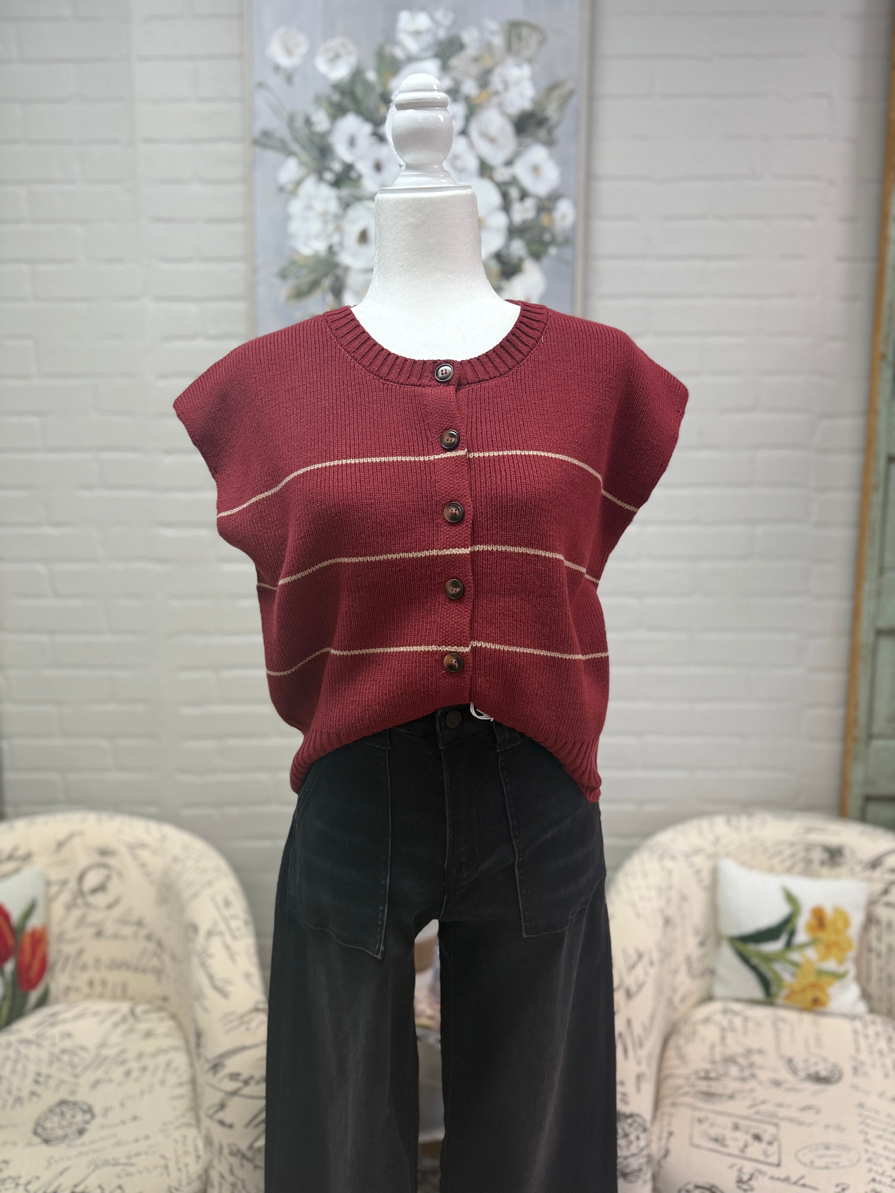 Burgandy Stripe Button Down Cardigan