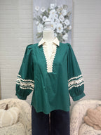 Hunter Green Contrast Trim Top