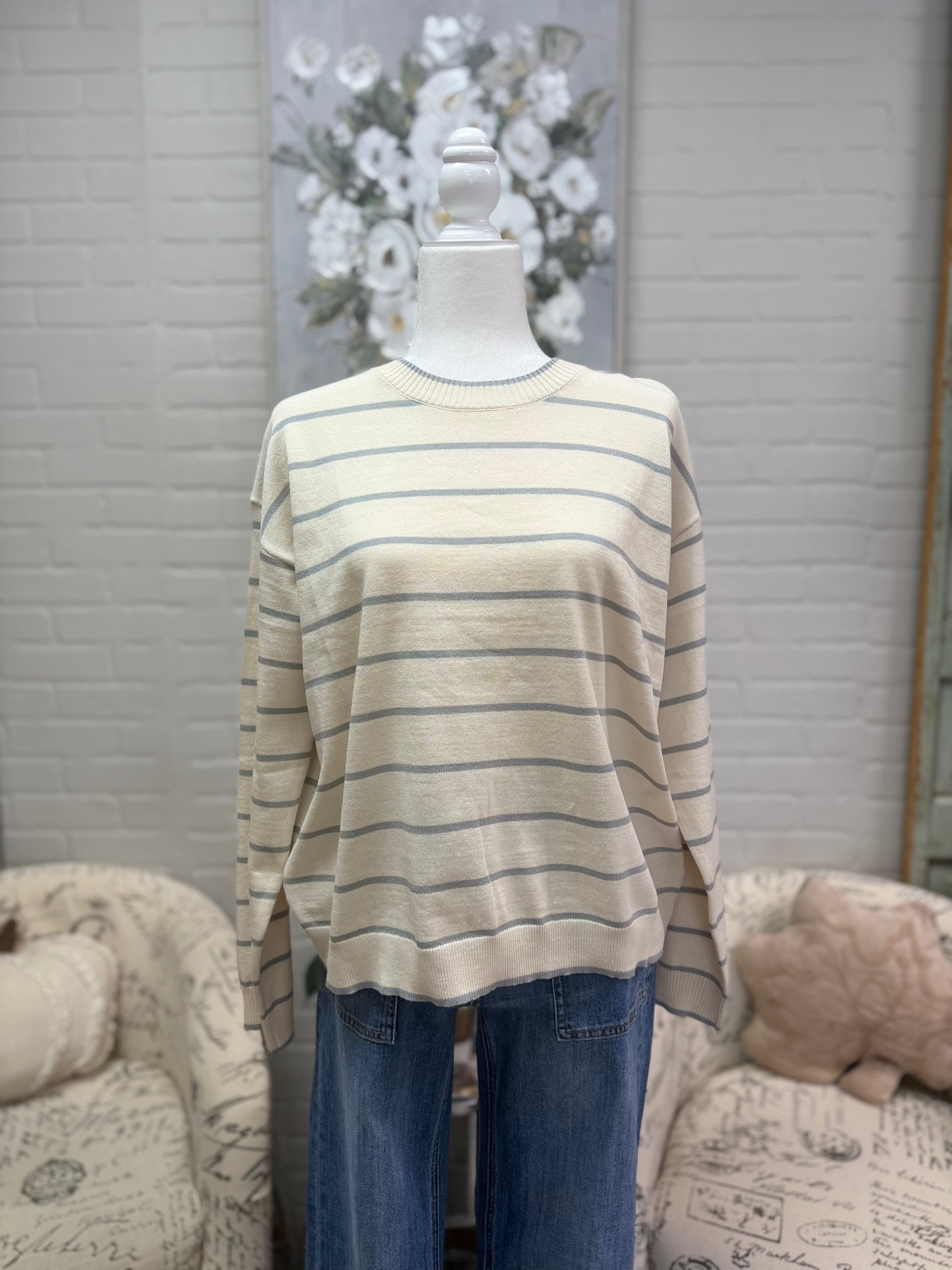 Cream & Mint Stripe Sweater