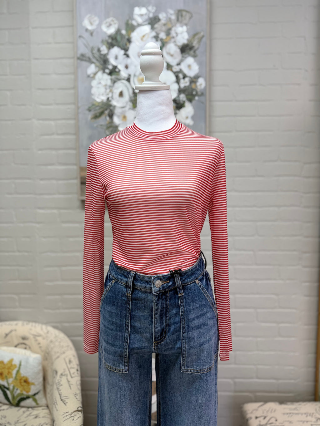 Red Stripe Mesh Top