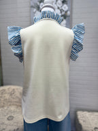 Cream Top w/ Blue Flutter Sleeve