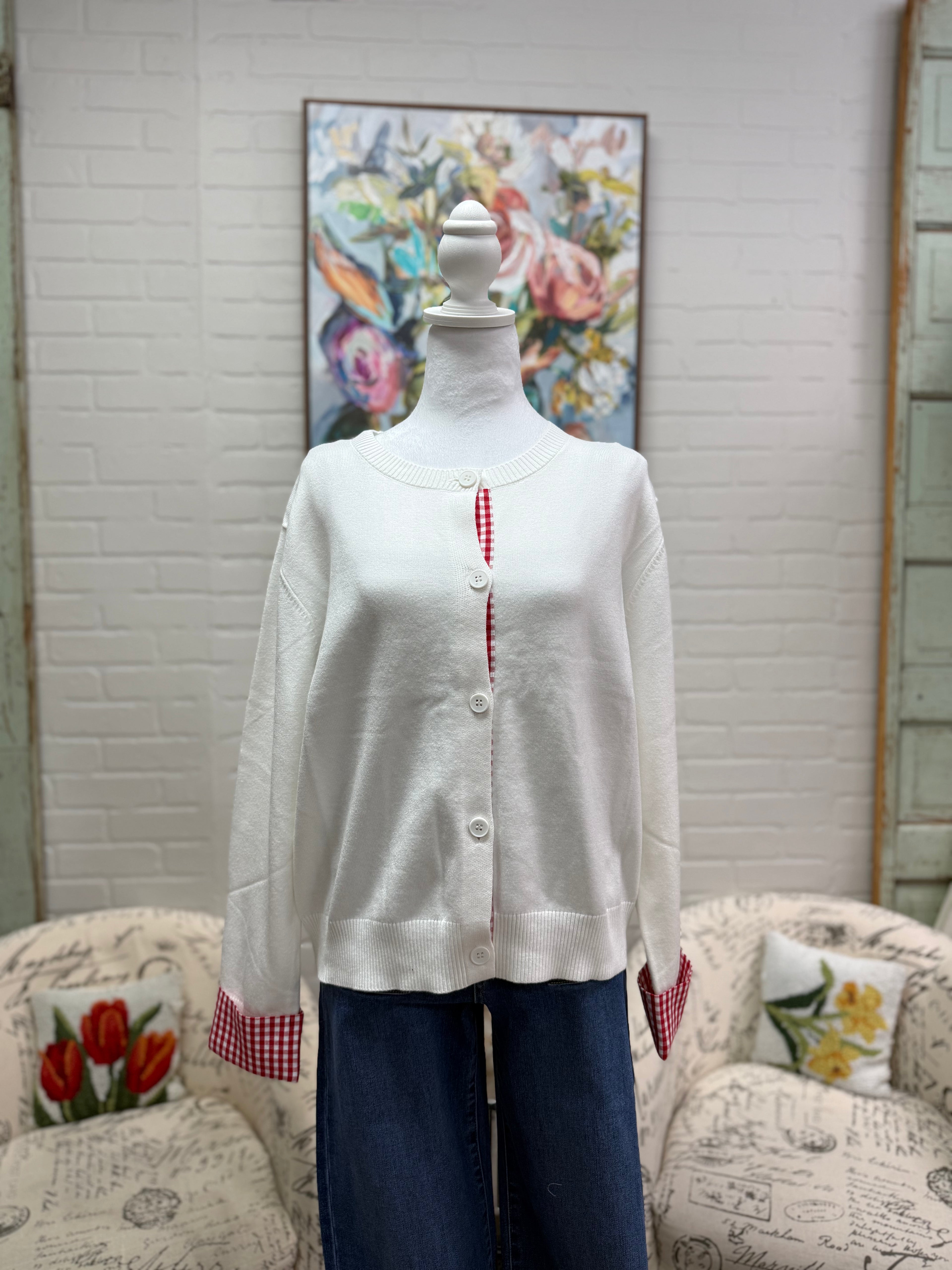 Red Gingham Detail Cardigan