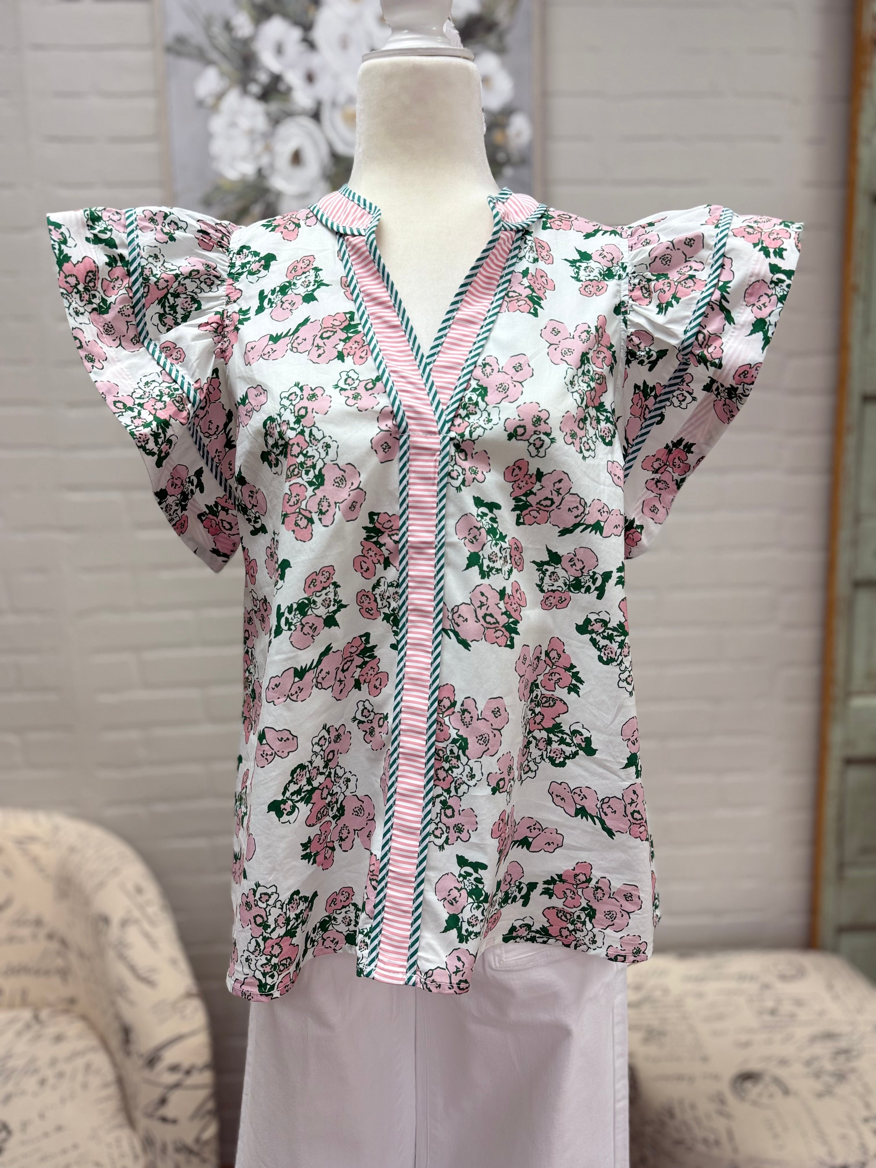 Pink & Green Floral Top