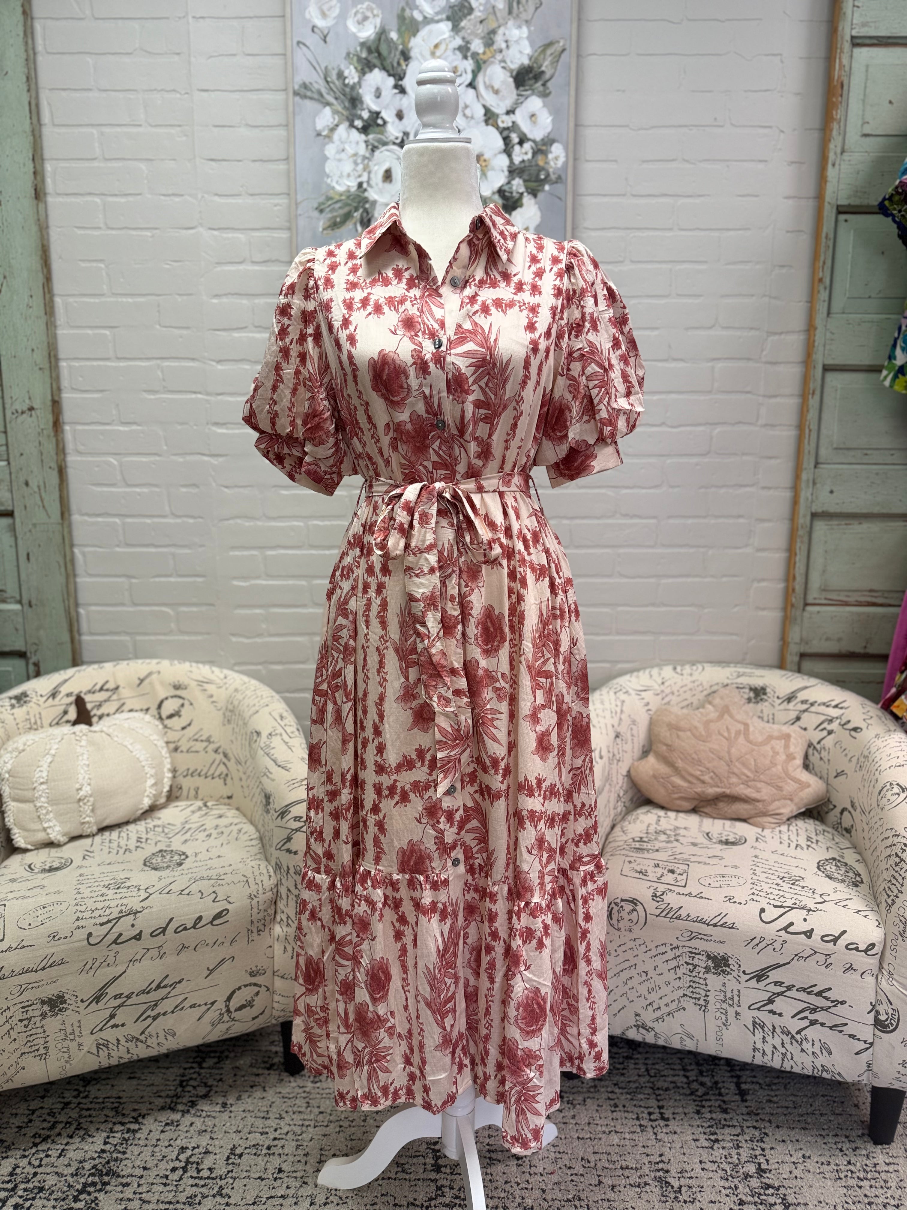 Blush Floral Midi Dress