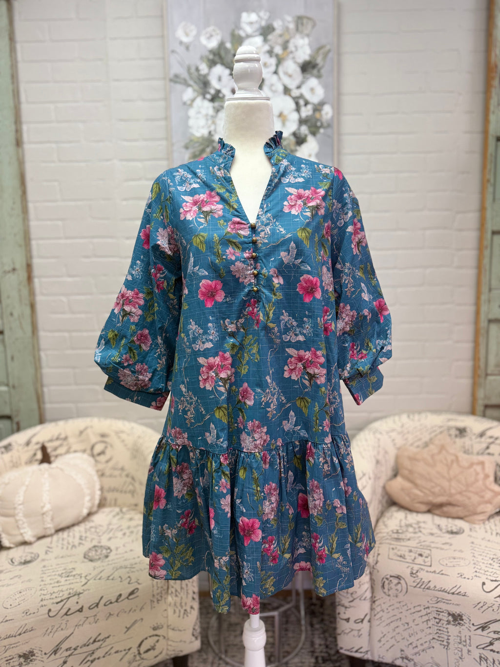Teal Floral Dress