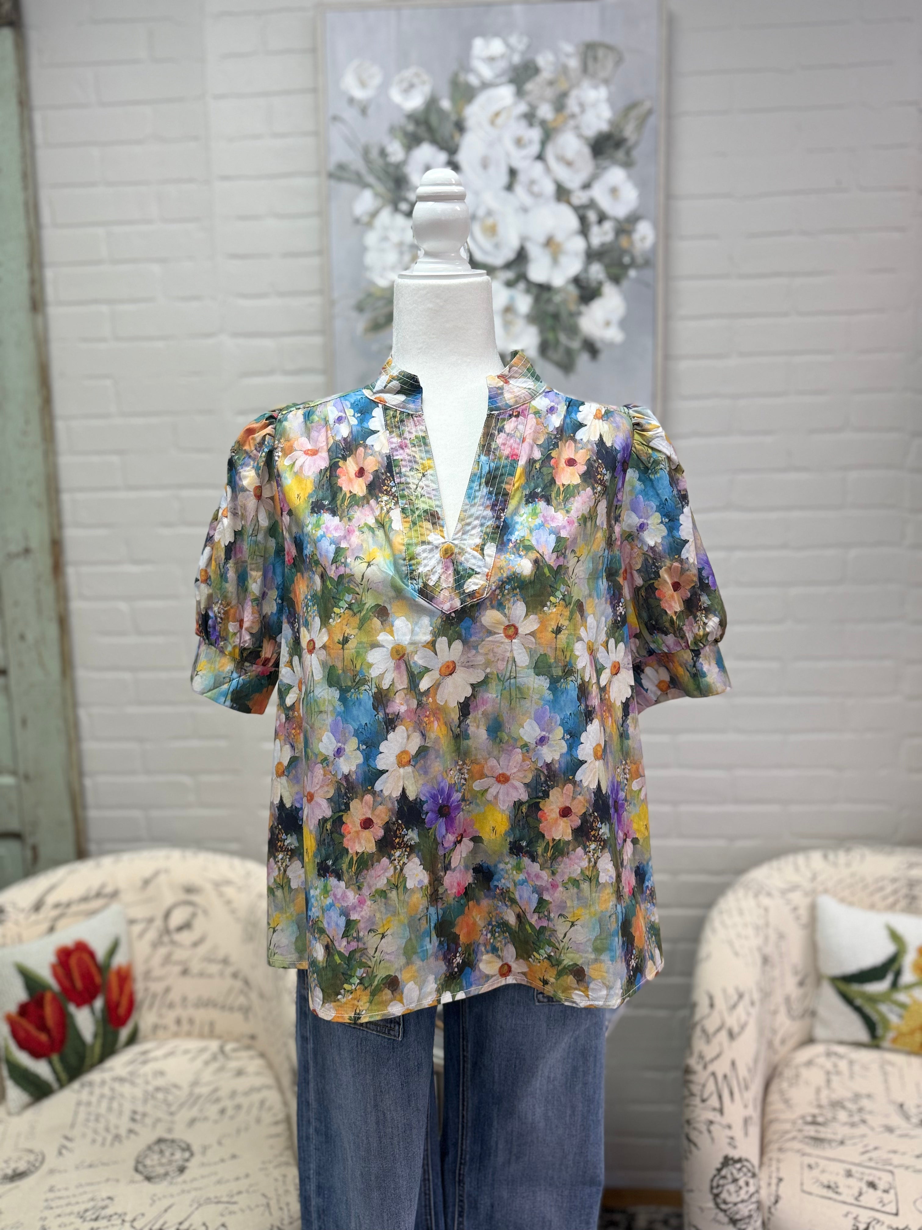 Olive Floral Top