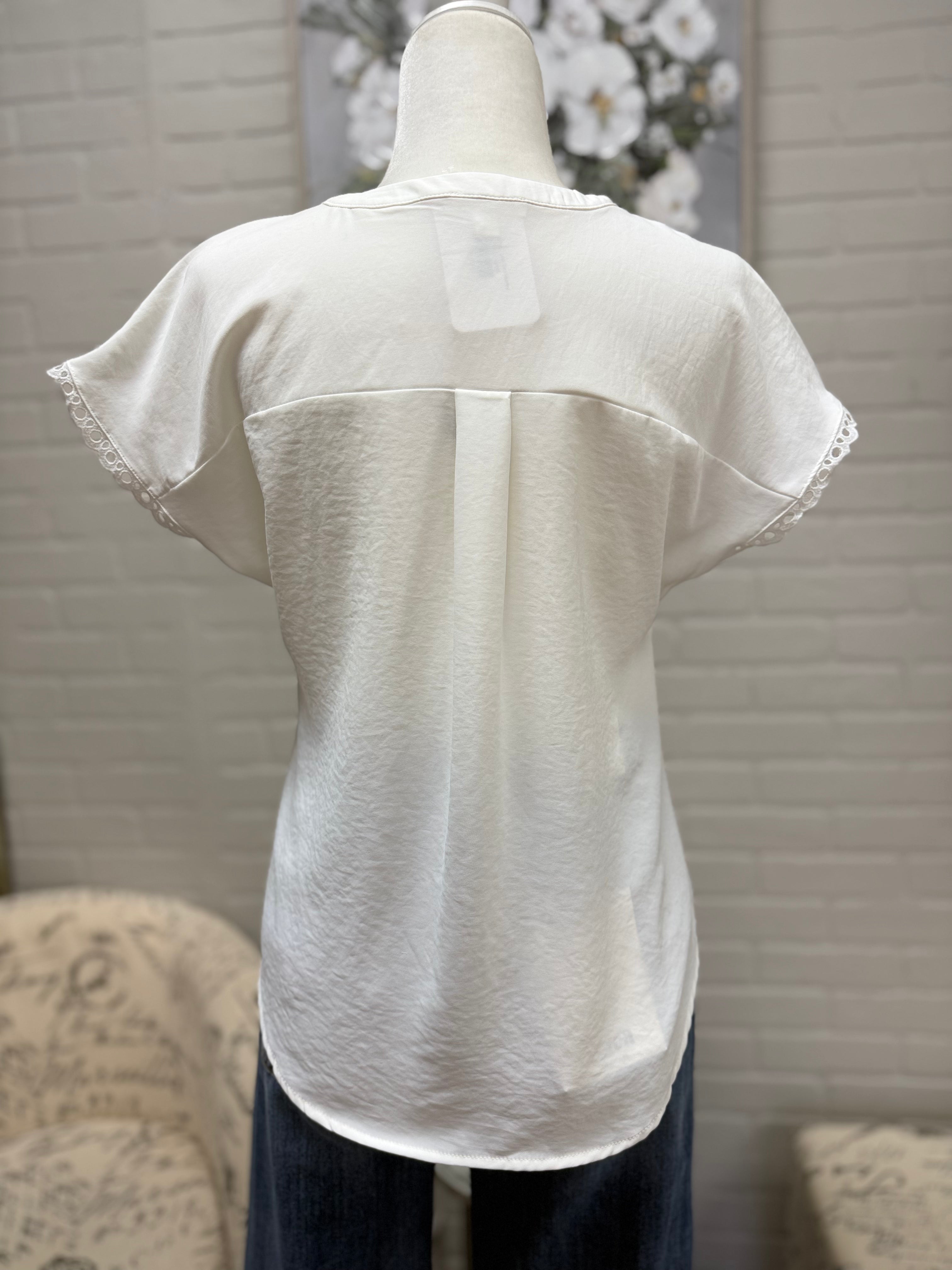 White Scallop Lace Trim Henley