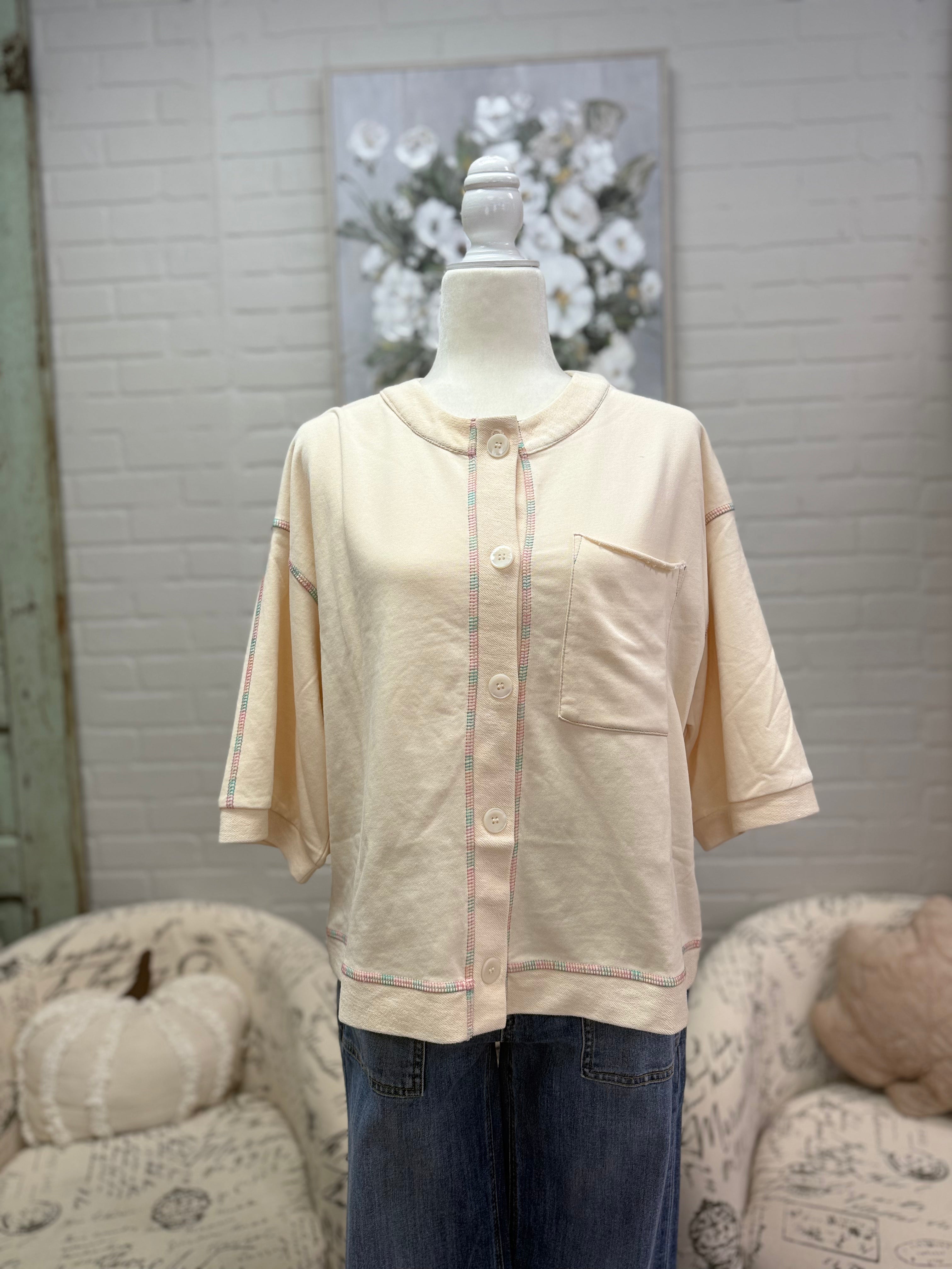 Multi-Stitch Cream Top