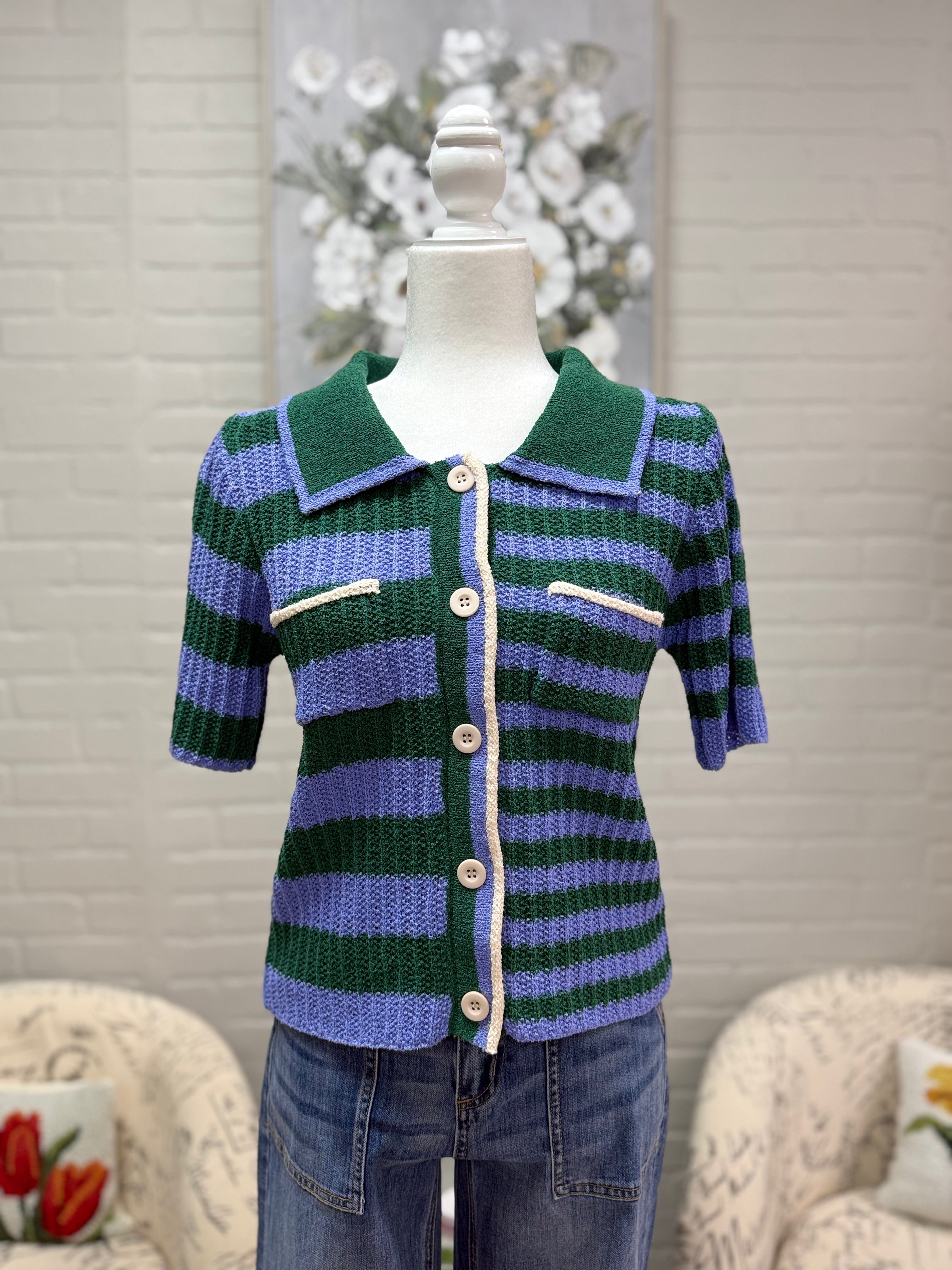 Green and Purple Striped Sweater