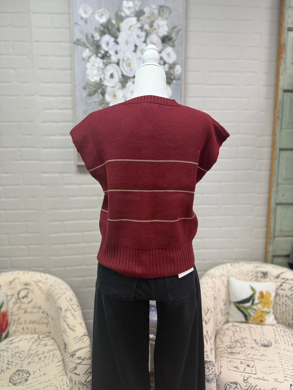 Burgandy Stripe Button Down Cardigan