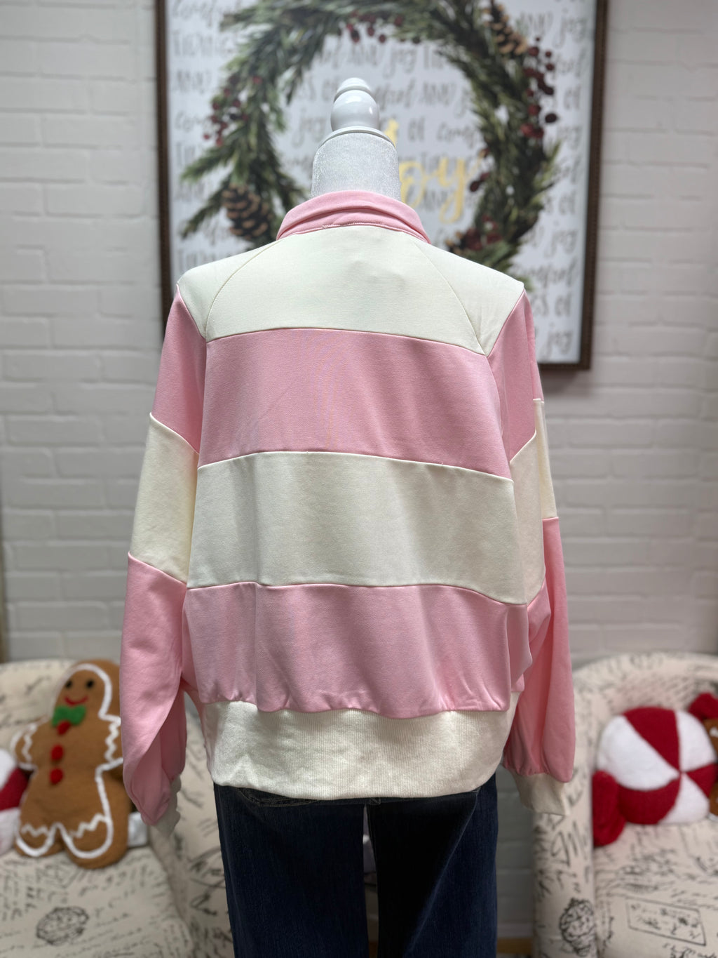 Pink Stripe Snap Pullover