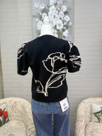 Black Floral Puff Sleeve Sweater