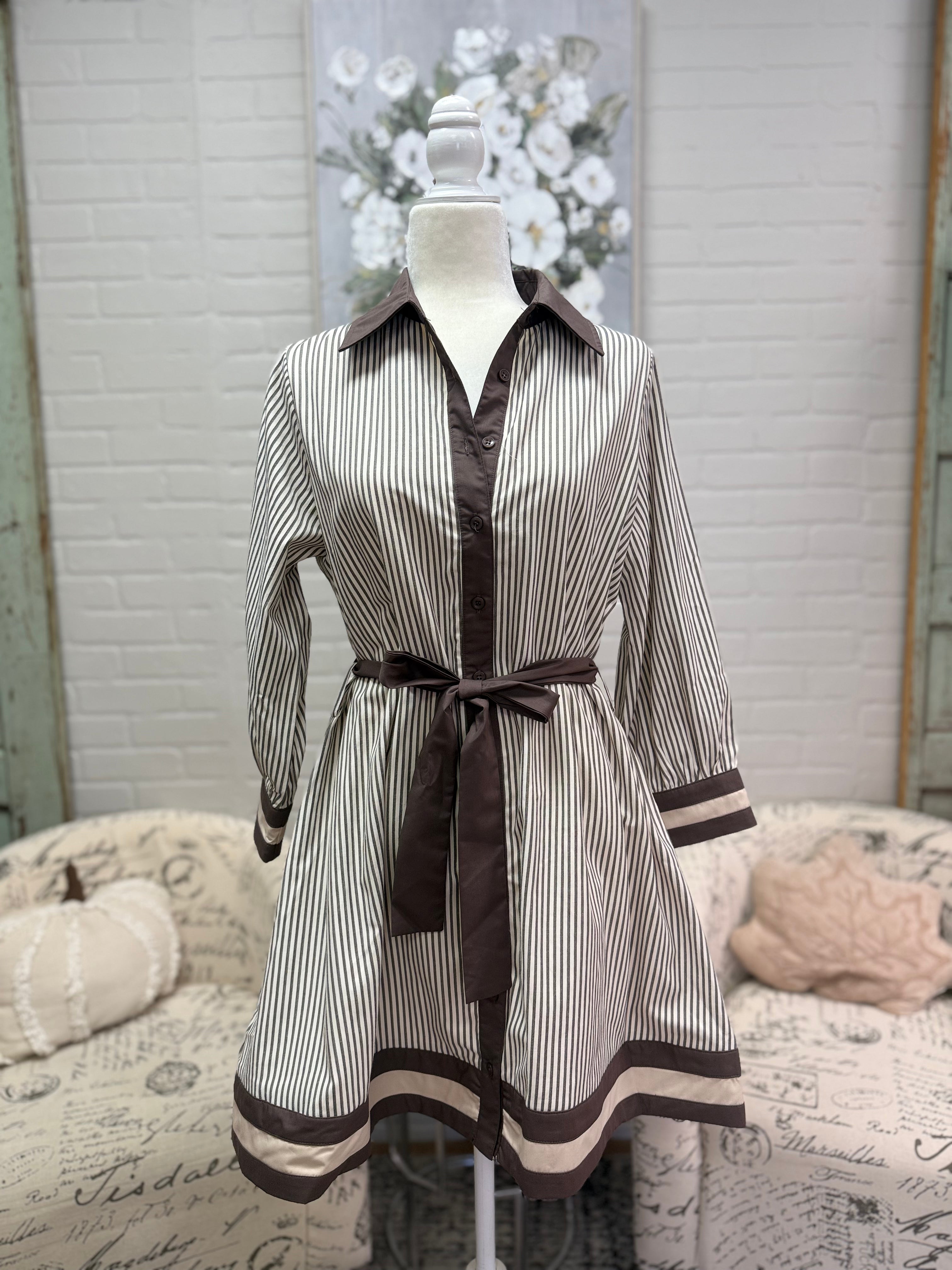 Mocha Stripe Tie Dress