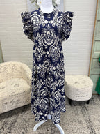 Navy Print Midi Dress