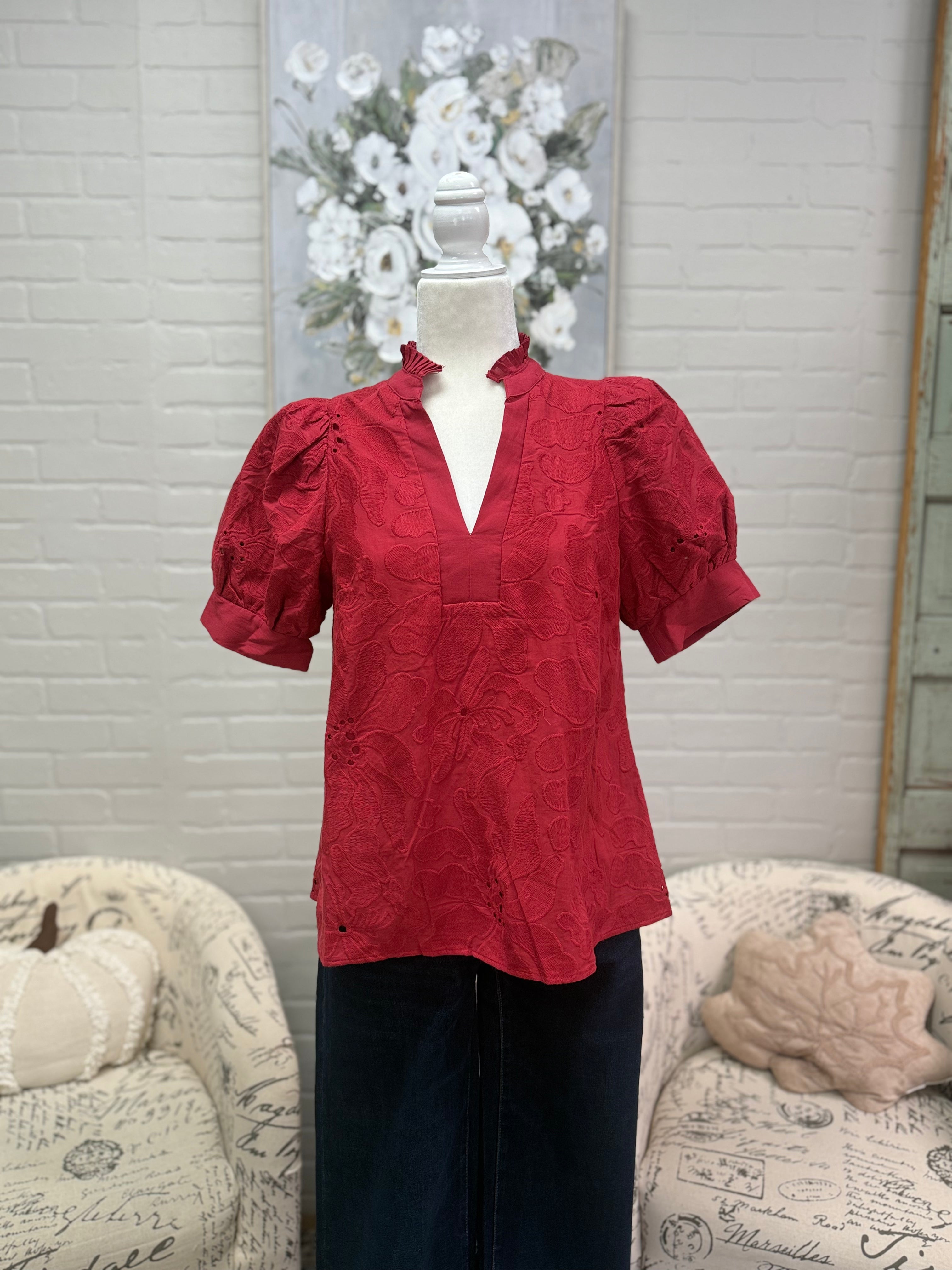Red Embroidered Top