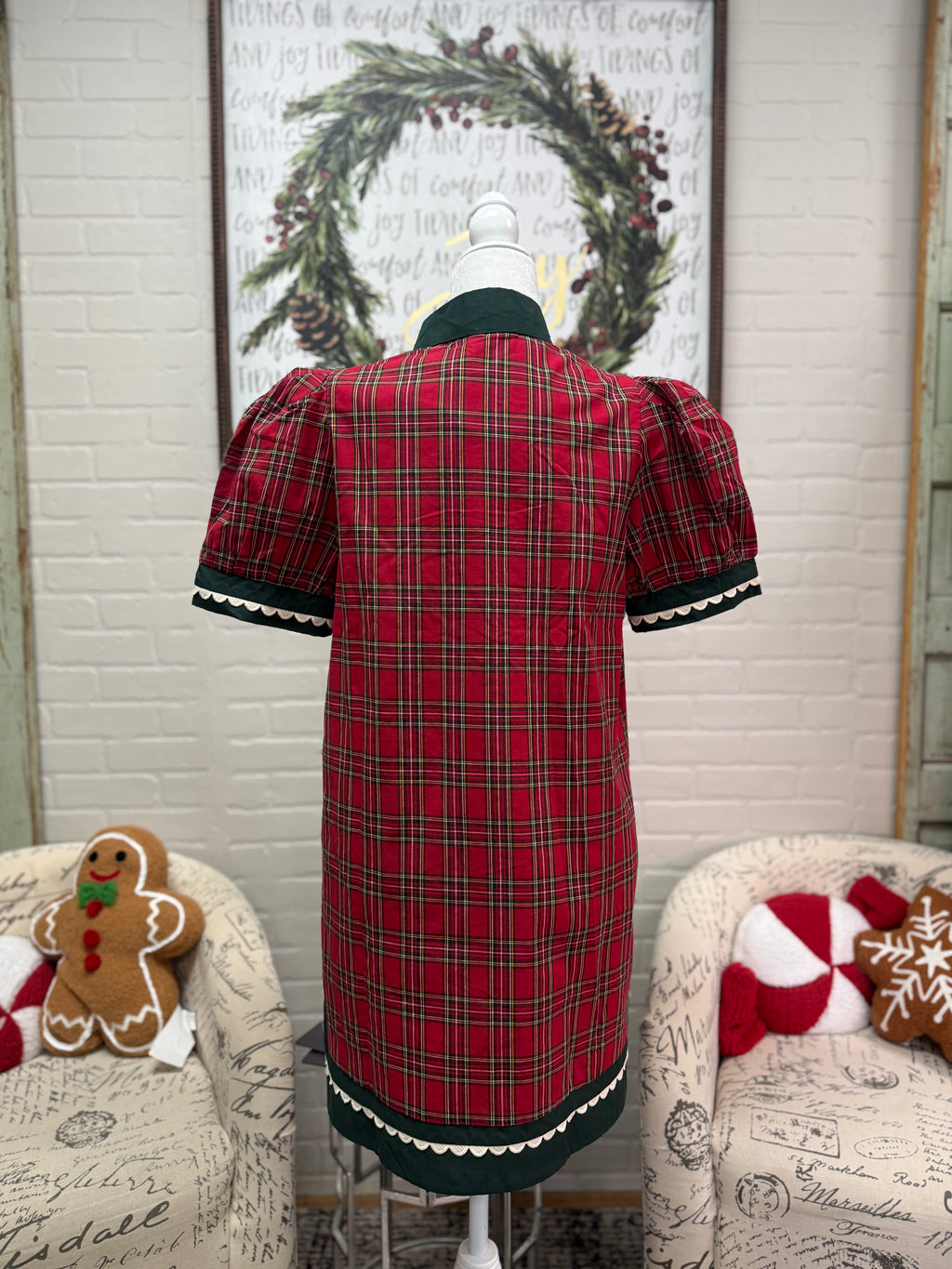Red Plaid Contrast Trim Dress