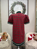 Red Plaid Contrast Trim Dress