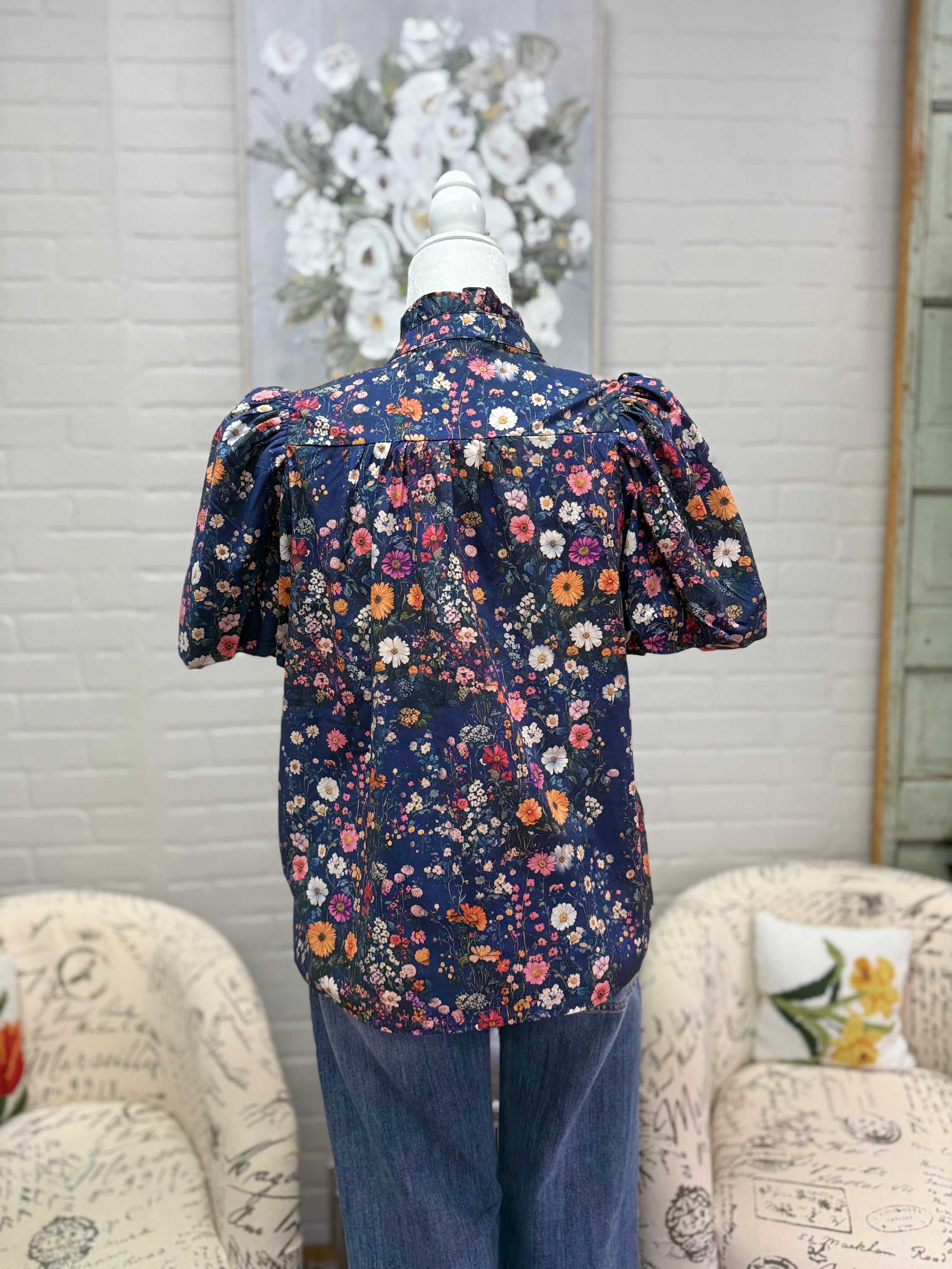 Navy Floral Top