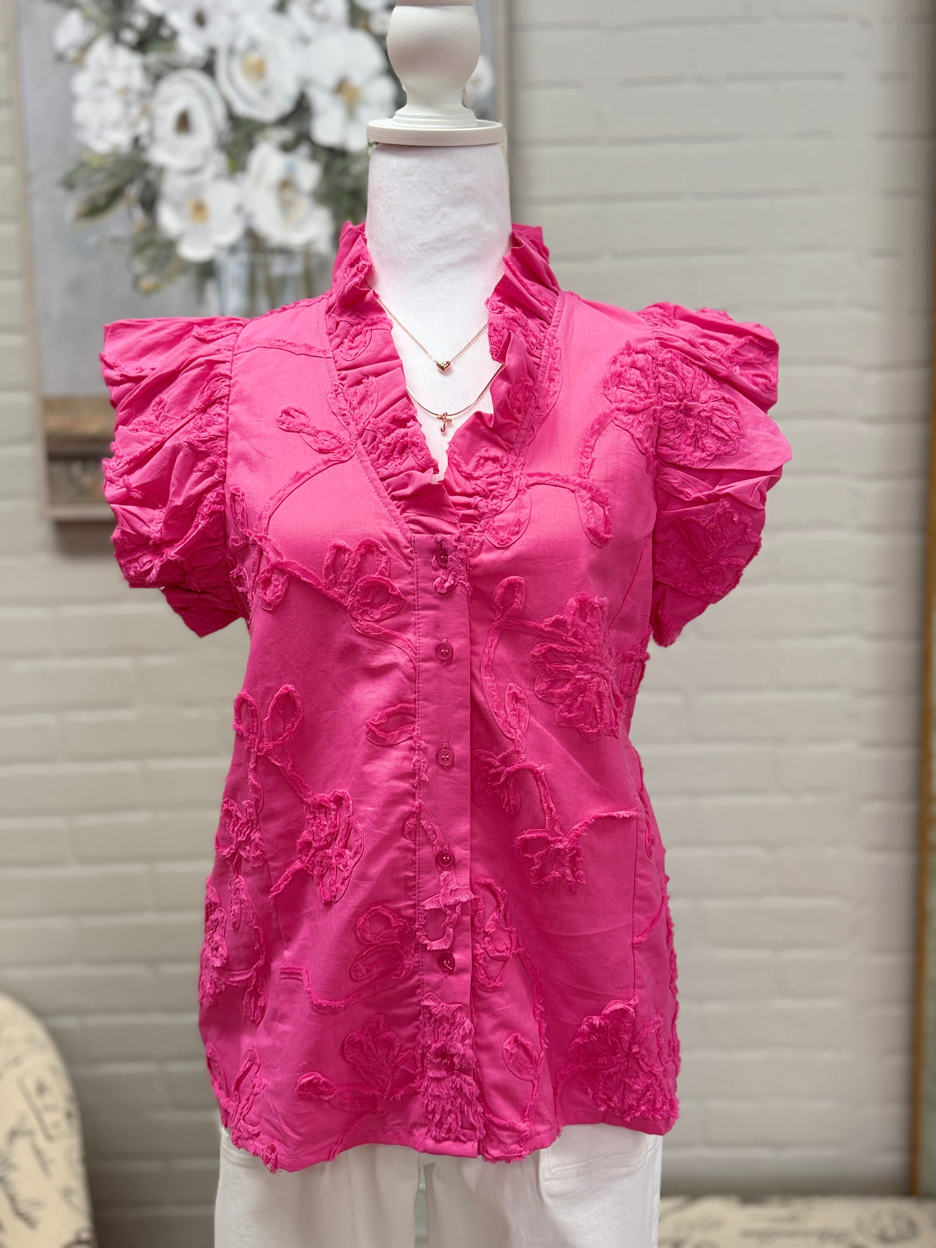 Pink Flutter Sleeve Top