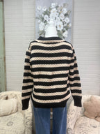 Black Stripe Lace Up Sweater
