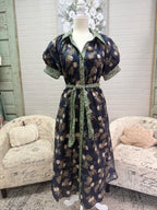 Navy & Green Floral Dress