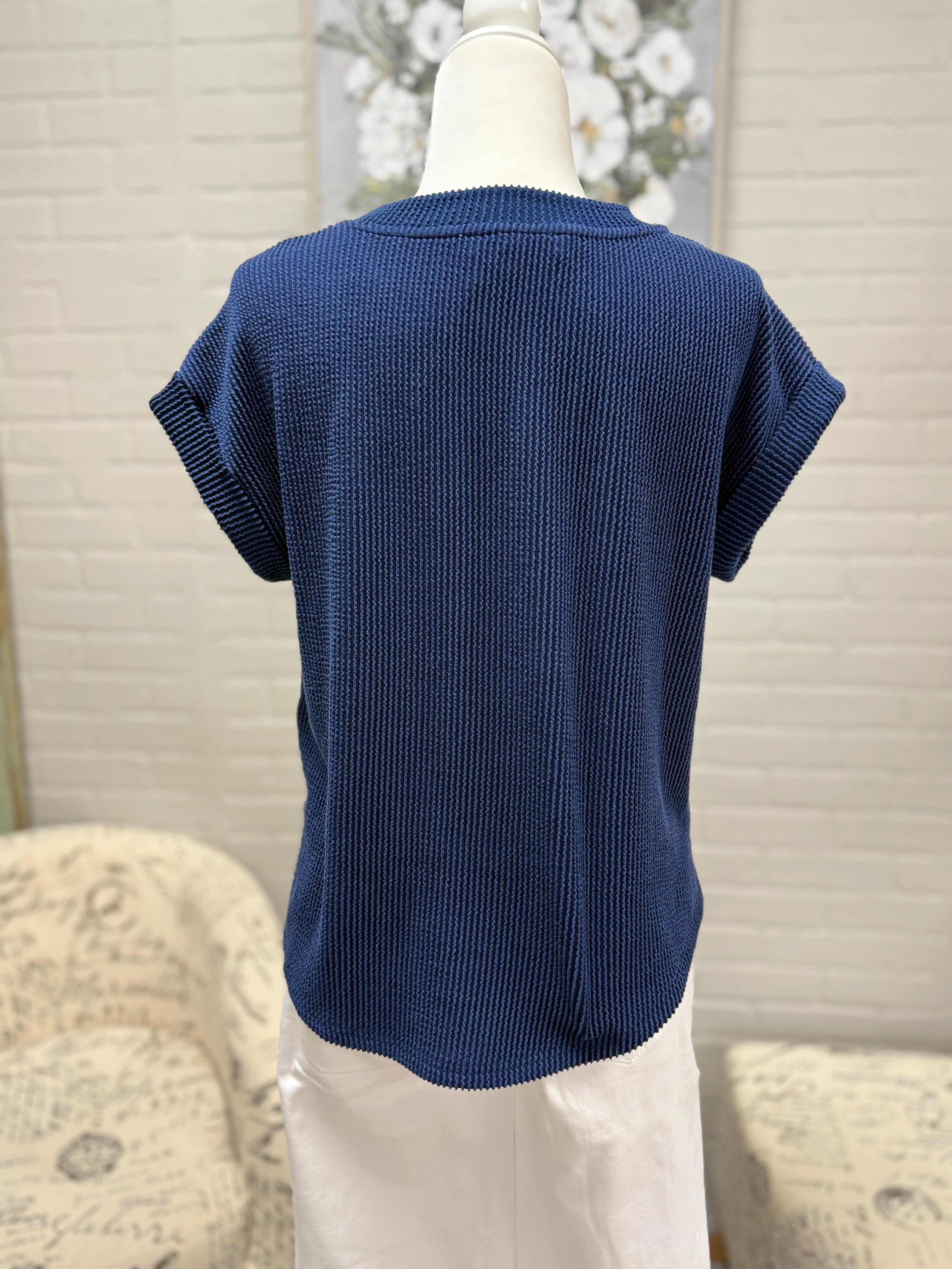 Navy Texas Short Sleeve Knit Sweater
