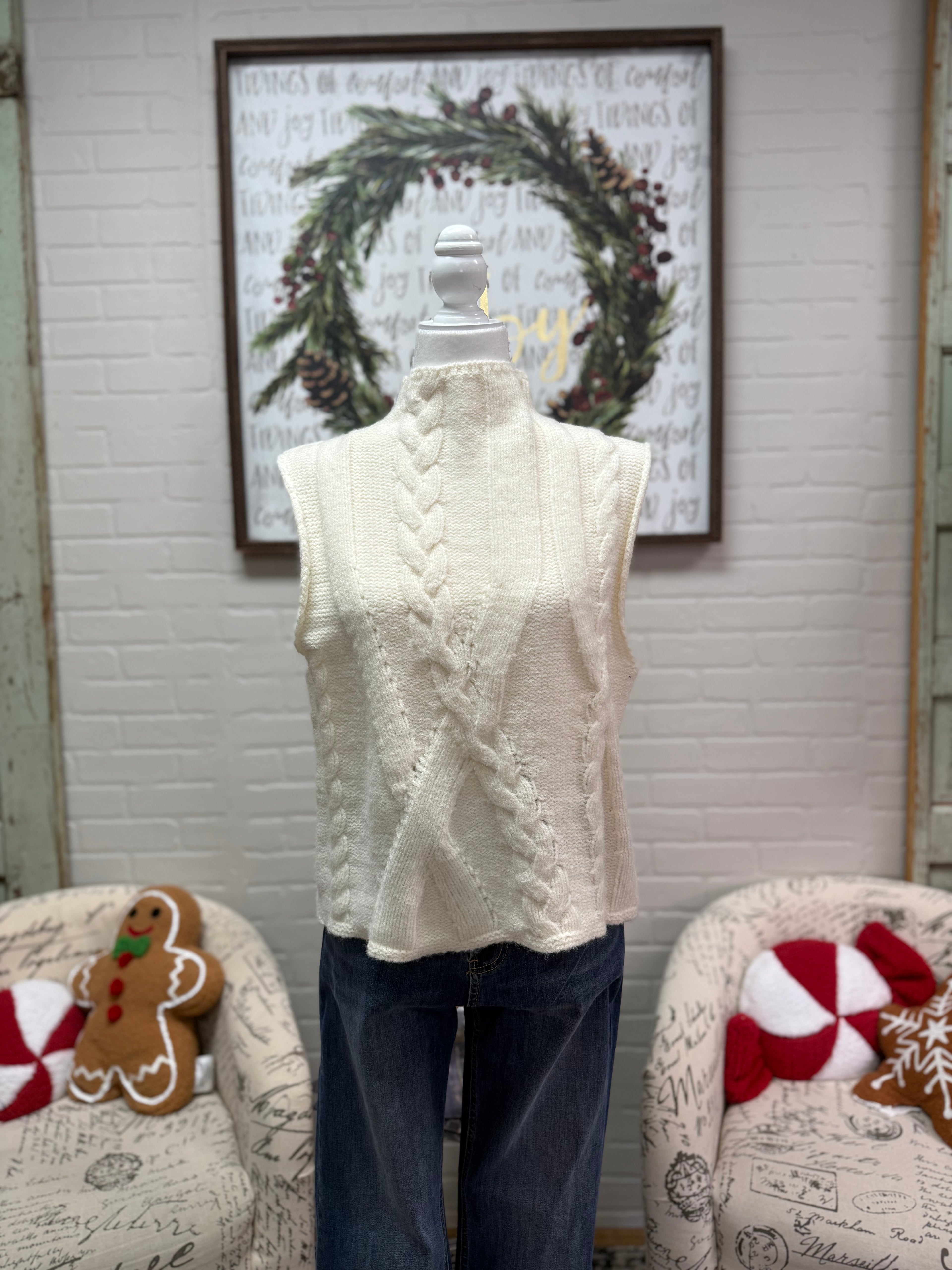 Oatmeal Cable Sleeveless Sweater