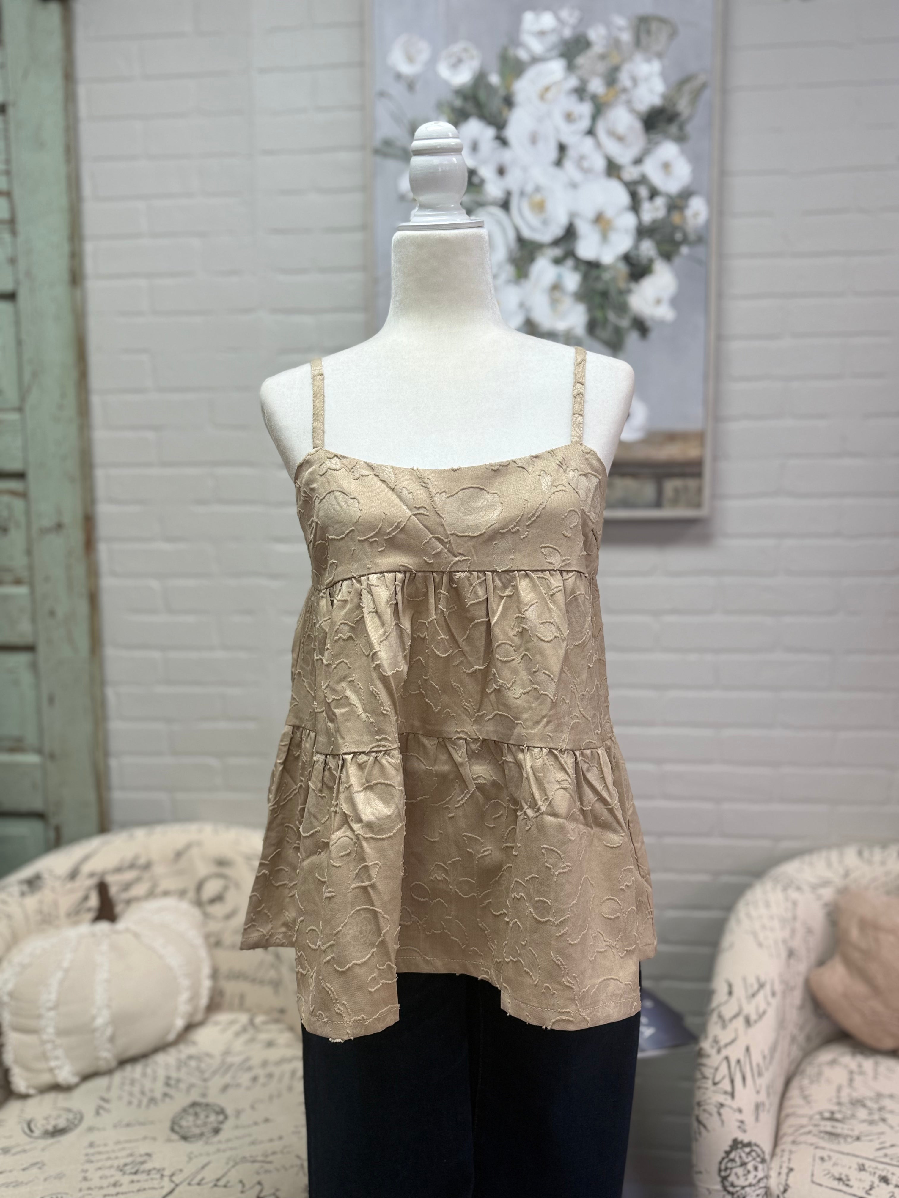 Sleeveless Tiered Jacquard Top