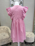 Pink Pinstripe Flutter Sleeve Dress