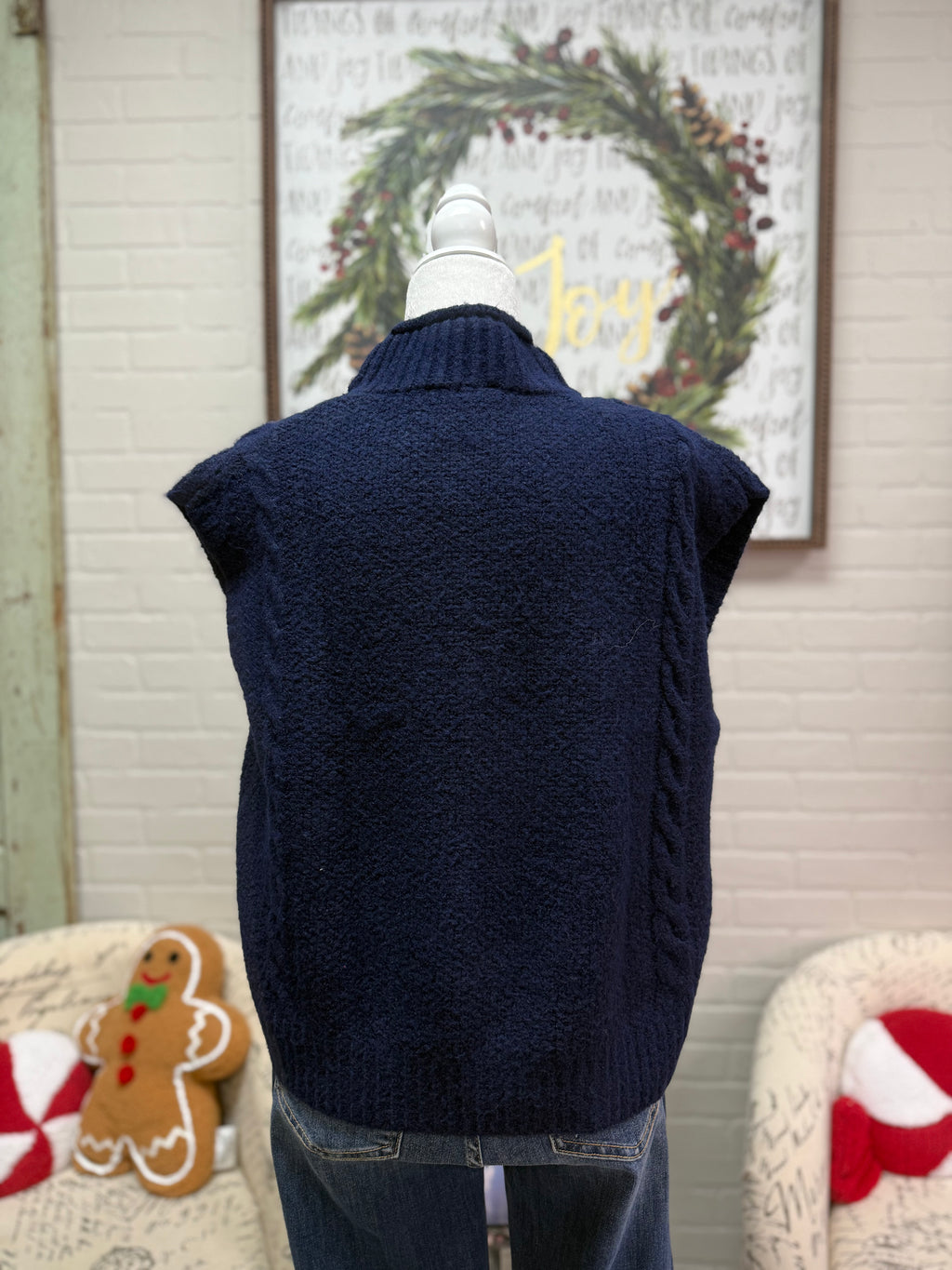Navy Cable Sleeveless Sweater