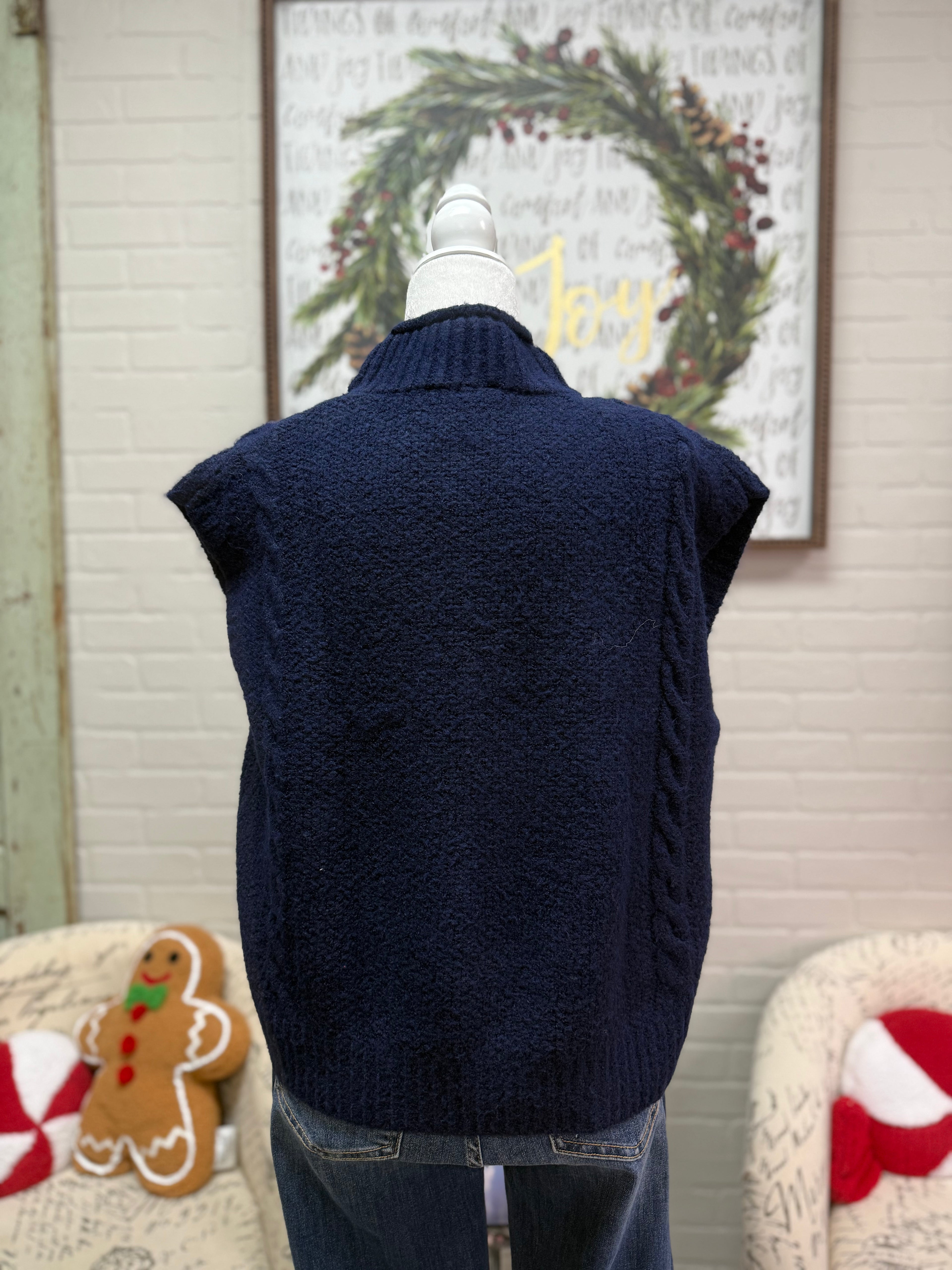 Navy Cable Sleeveless Sweater